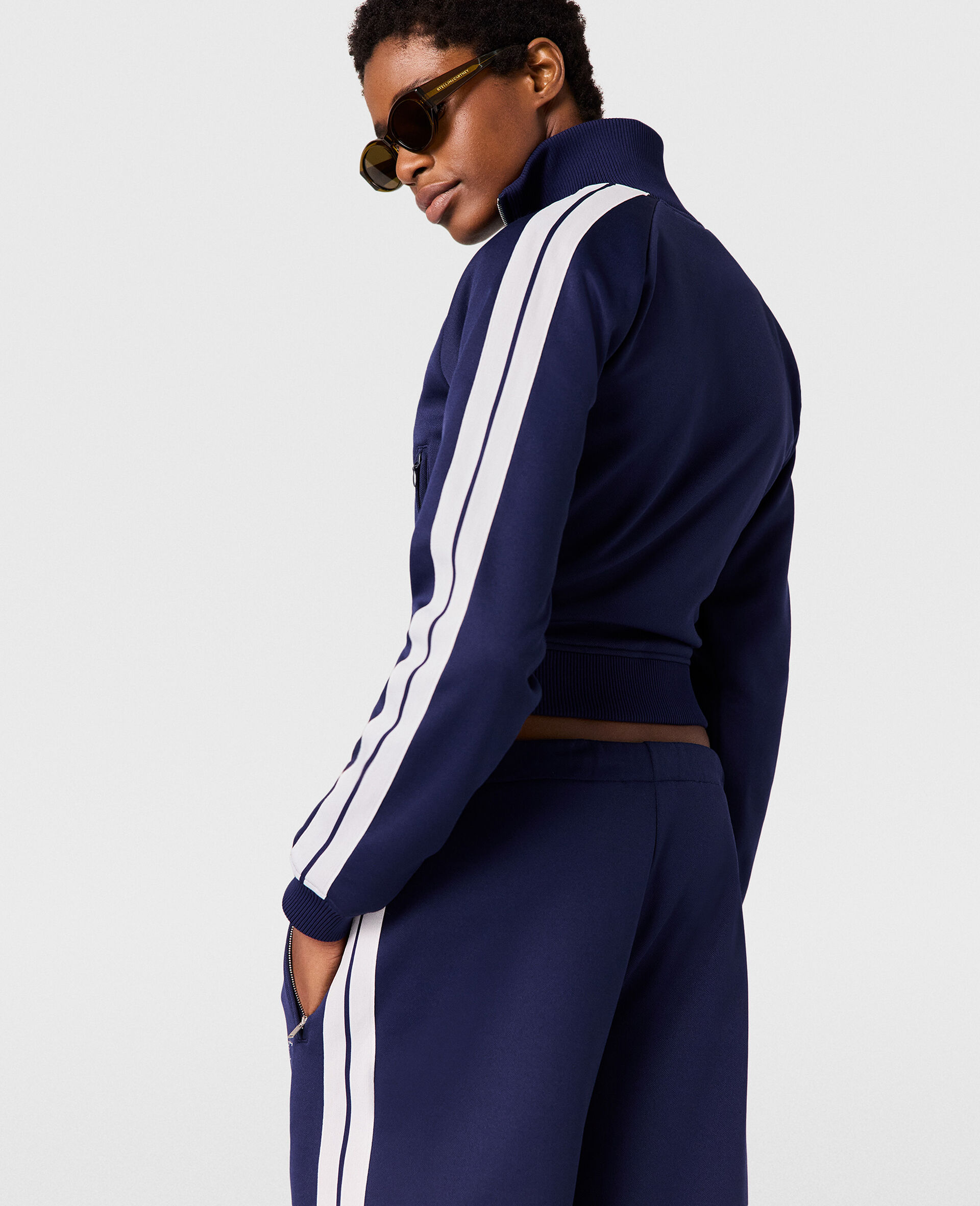 High-Neck Double Stripe Track Jacket-Blue-large image number 4