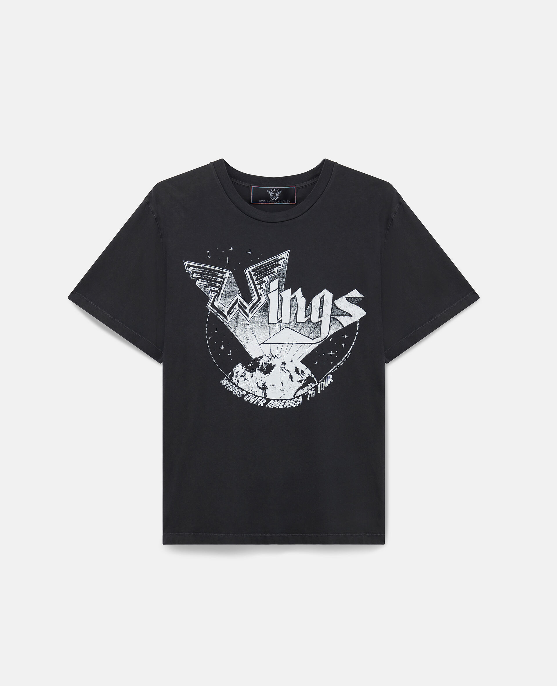 T-shirt in cotone con ali grafiche-Grigio-large image number 0