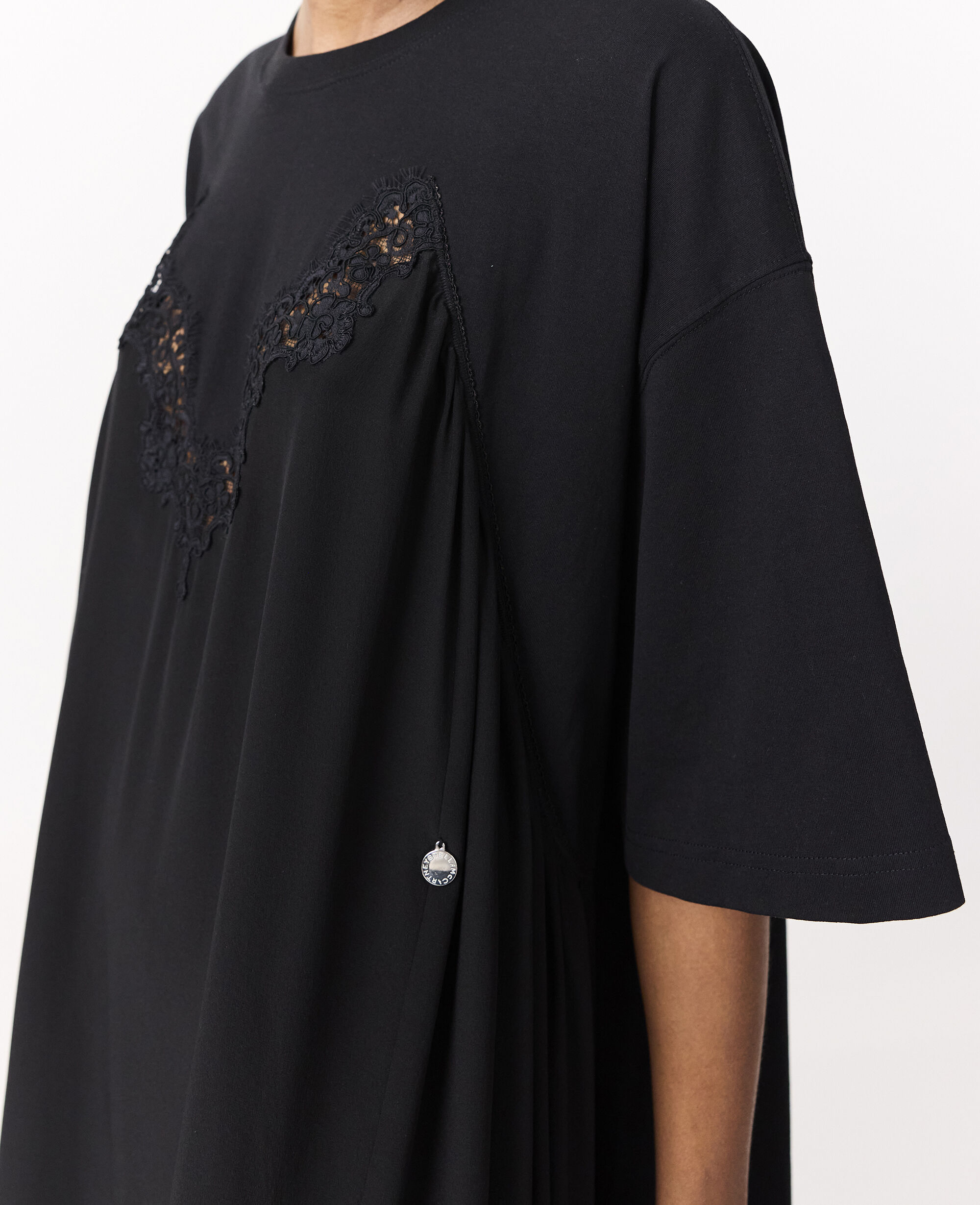 Women ピュアホワイト レースインサート ショートスリーブ