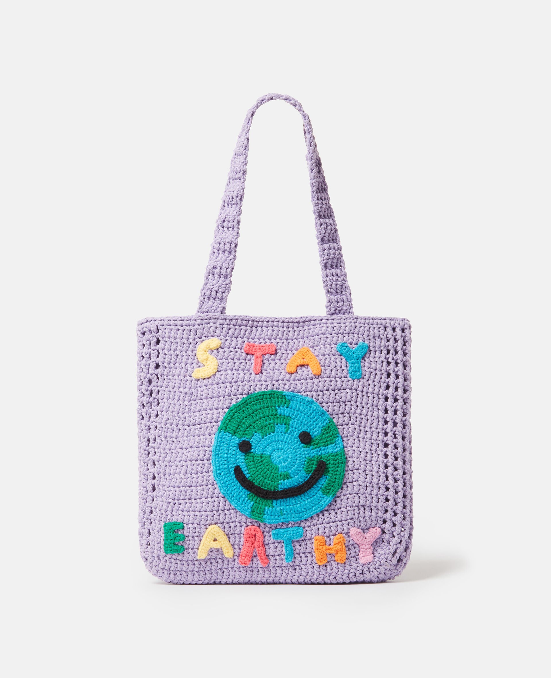 Stay Earthy Graphic Knitted Tote Bag-Purple-medium
