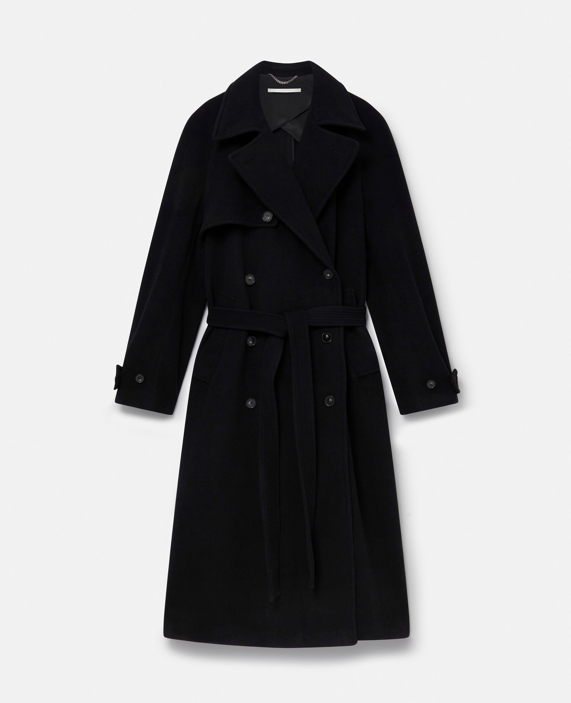 Manteau long a ceinture avec manches bouffantes-Noir-large image number 0
