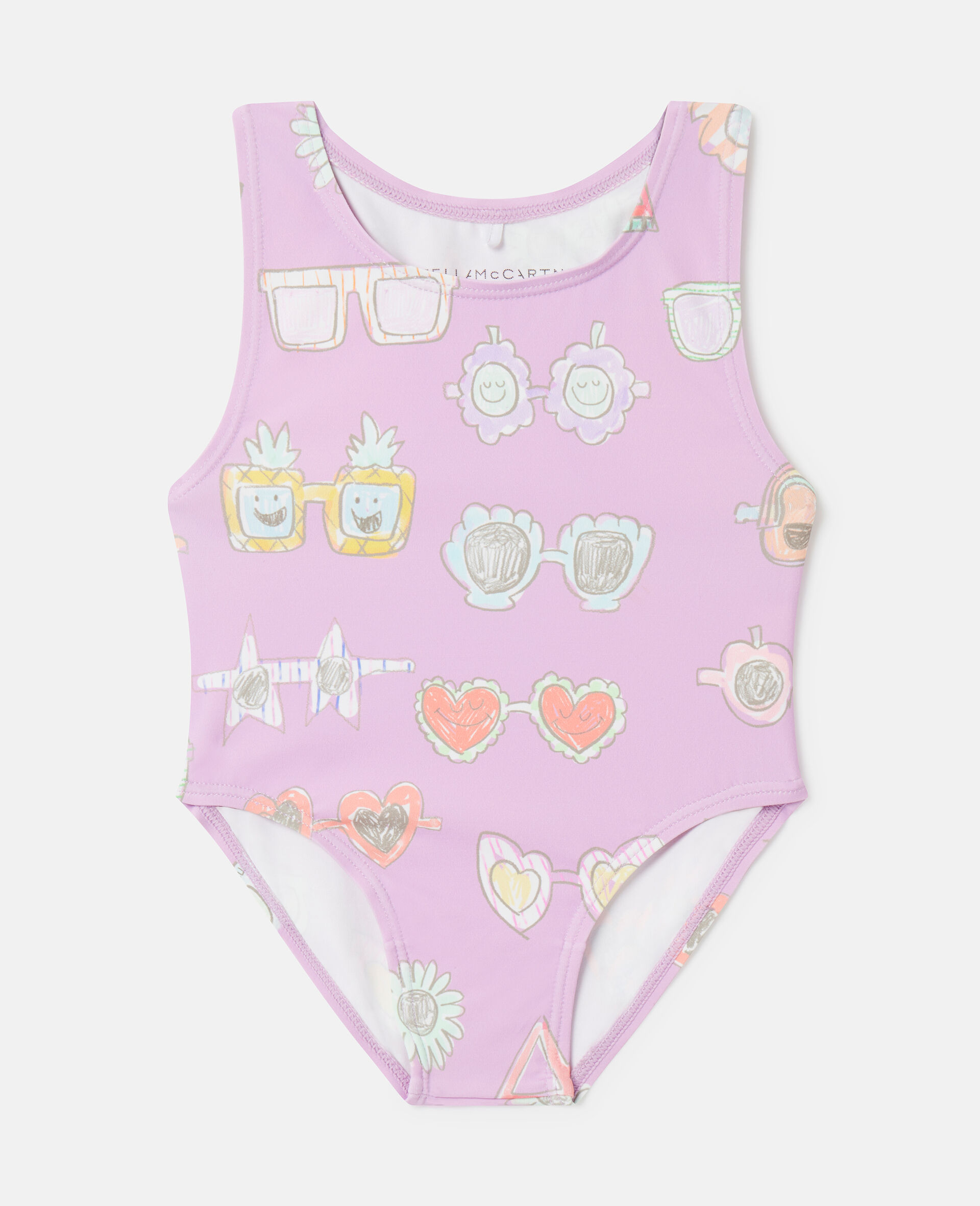 Sunglasses Doodle Print Swimsuit-粉色-model
