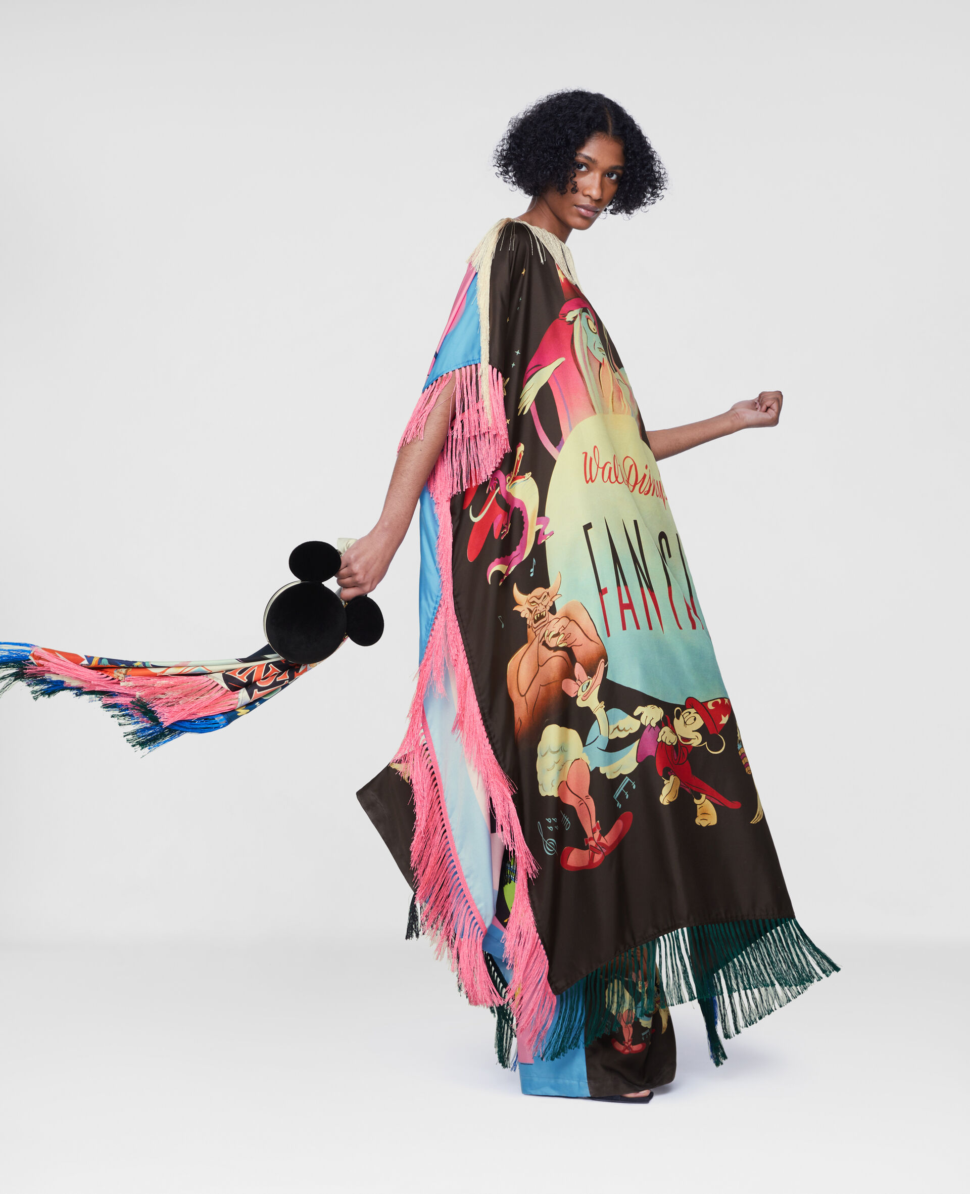Fantasia Poster Print Fringe Silk Dress-Multicoloured-large image number 4