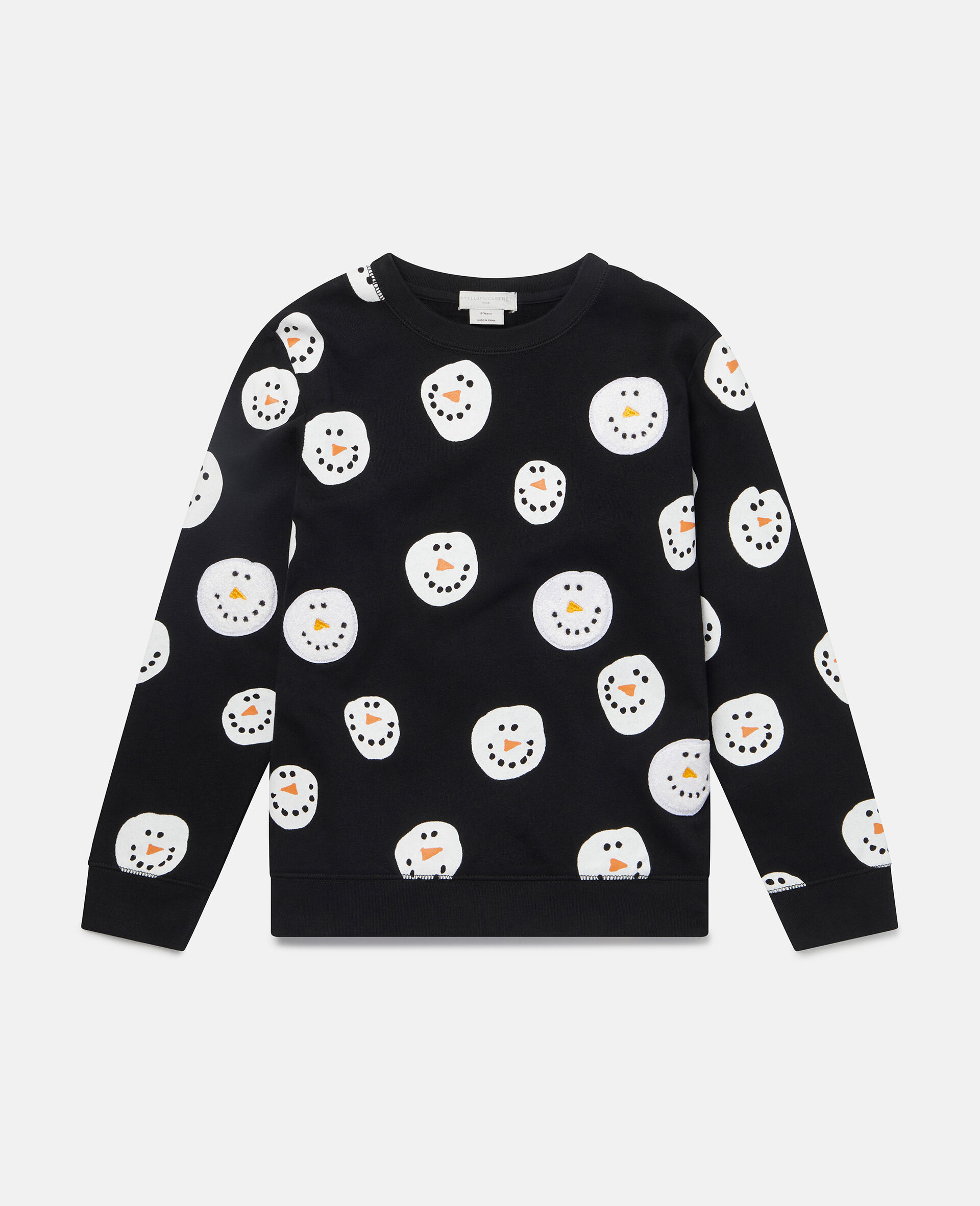 Christmas Snowman Print Cotton Sweatshirt-Black-large image number 0