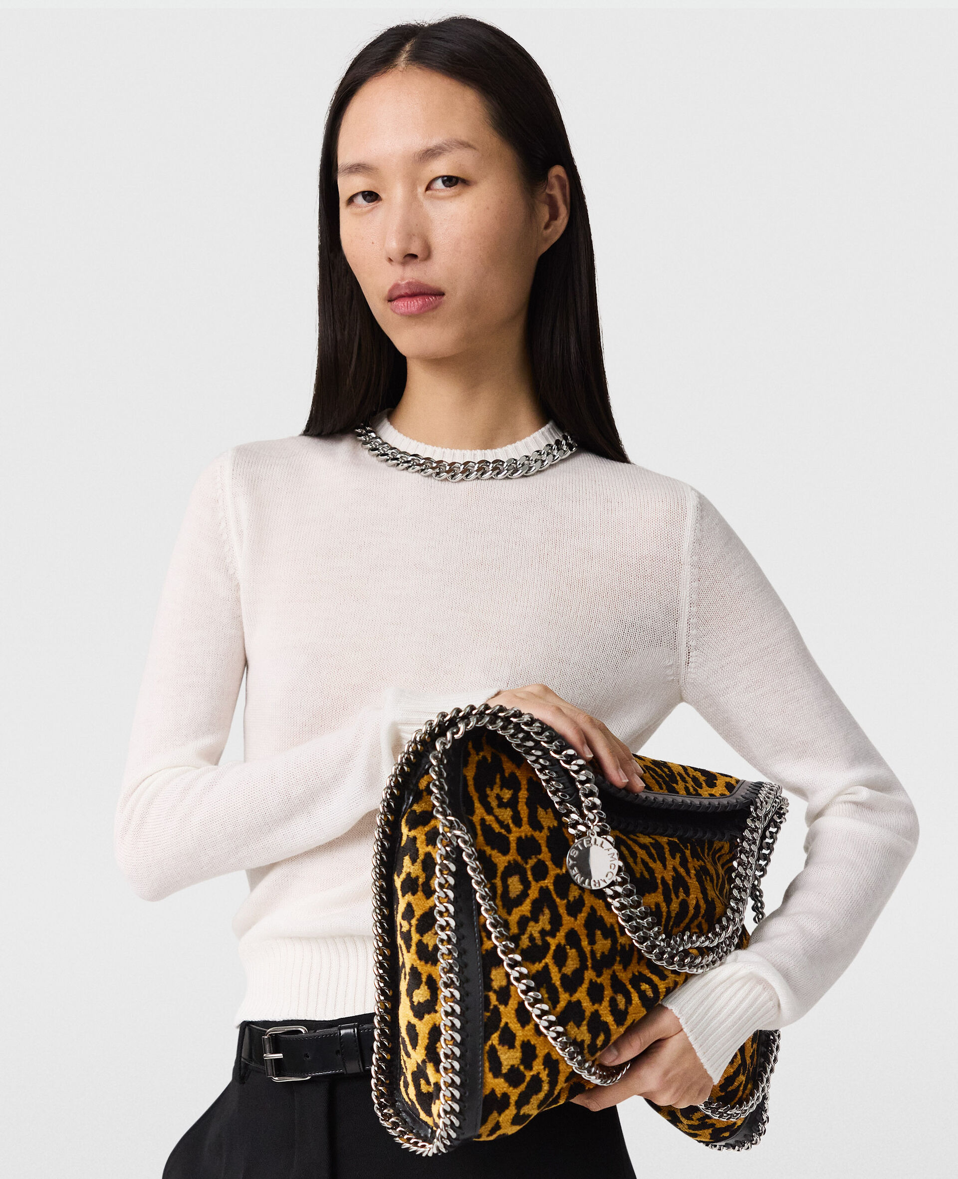Falabella Chain Fine-Knit Jumper-Cream-model