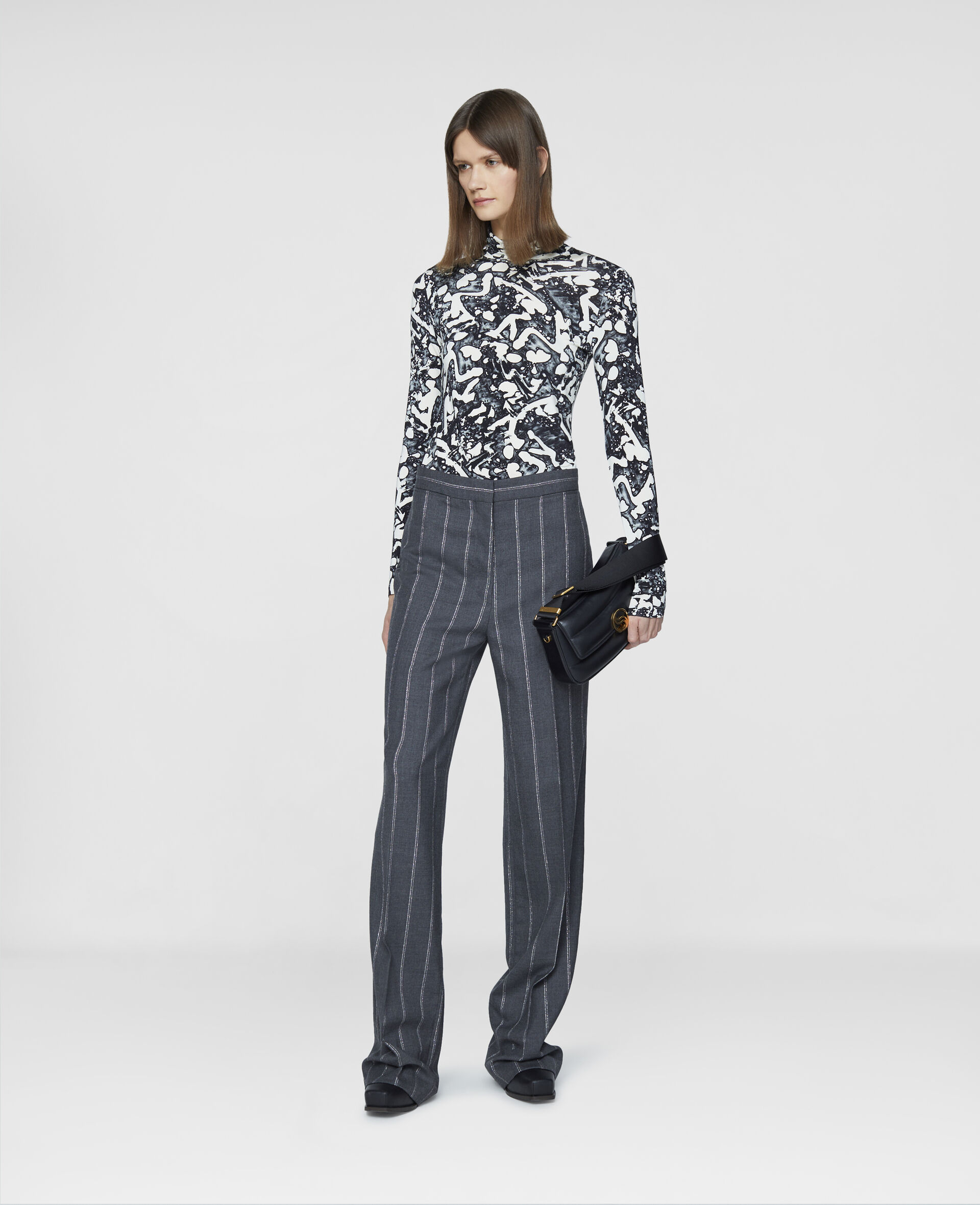 Pinstripe Wool Straight Trousers-Grey-large image number 1