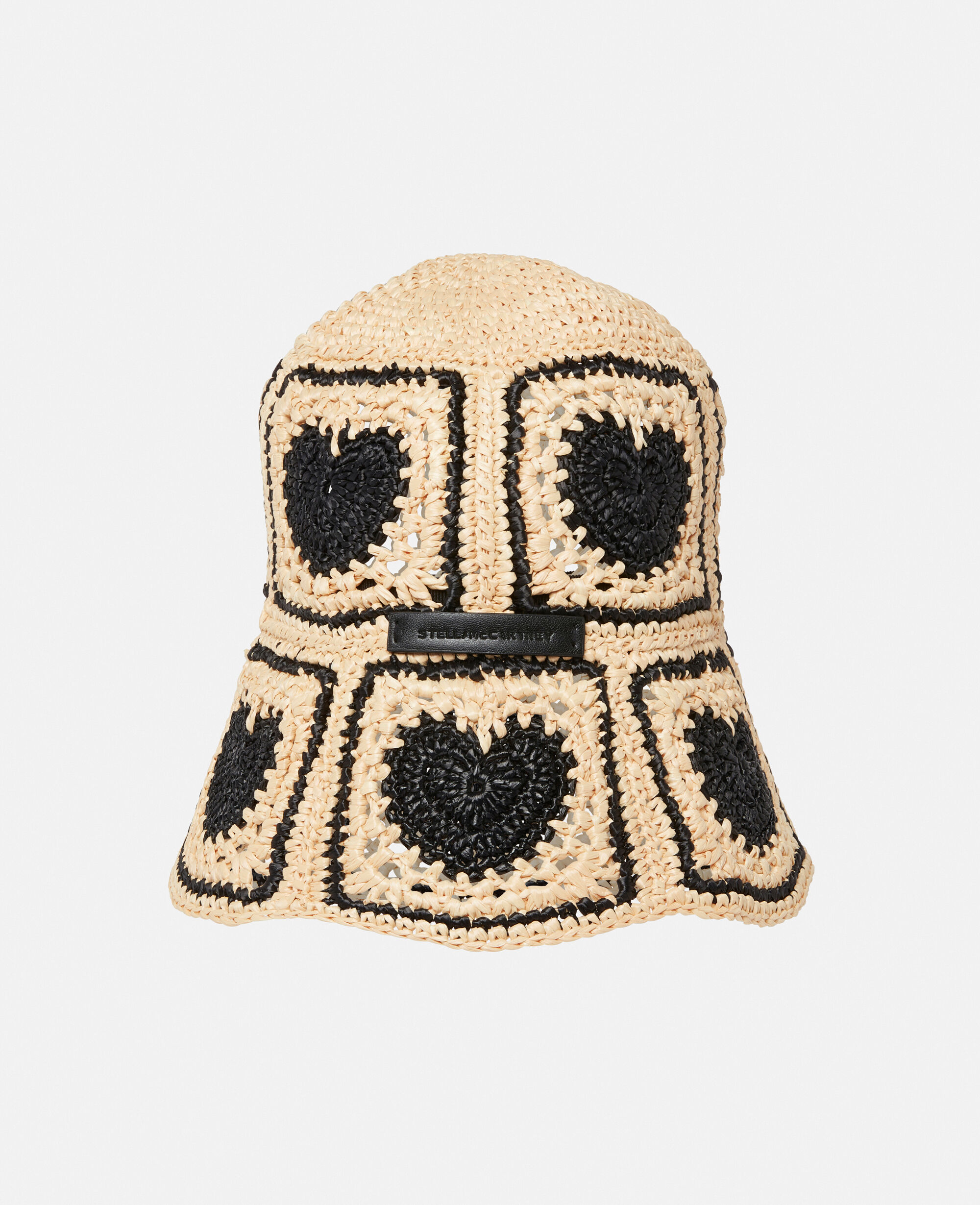 Women Raffia Black Heart Crochet Bucket Hat Stella McCartney ES