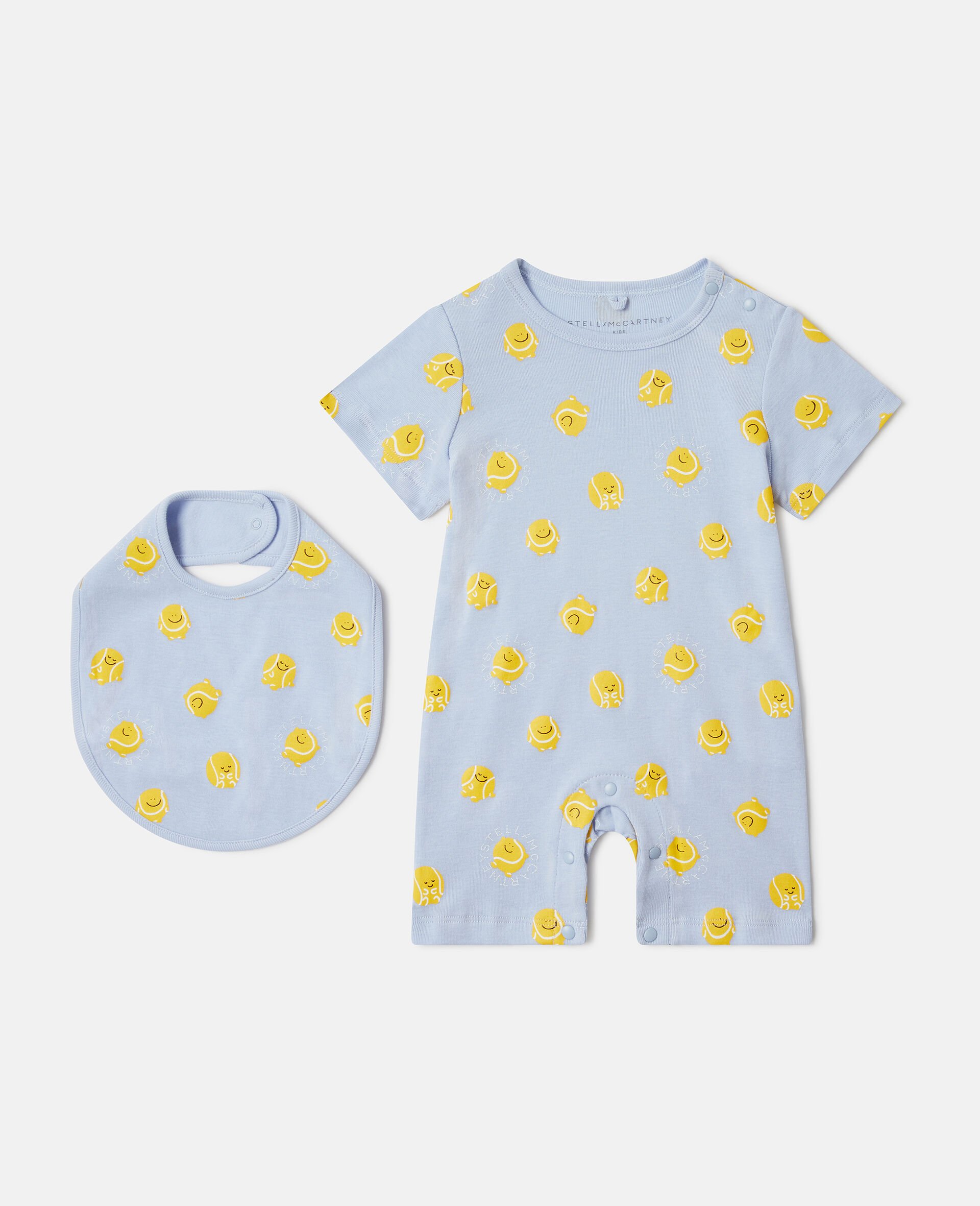 Tennis Ball Print Bib And Romper Set-Blue-medium