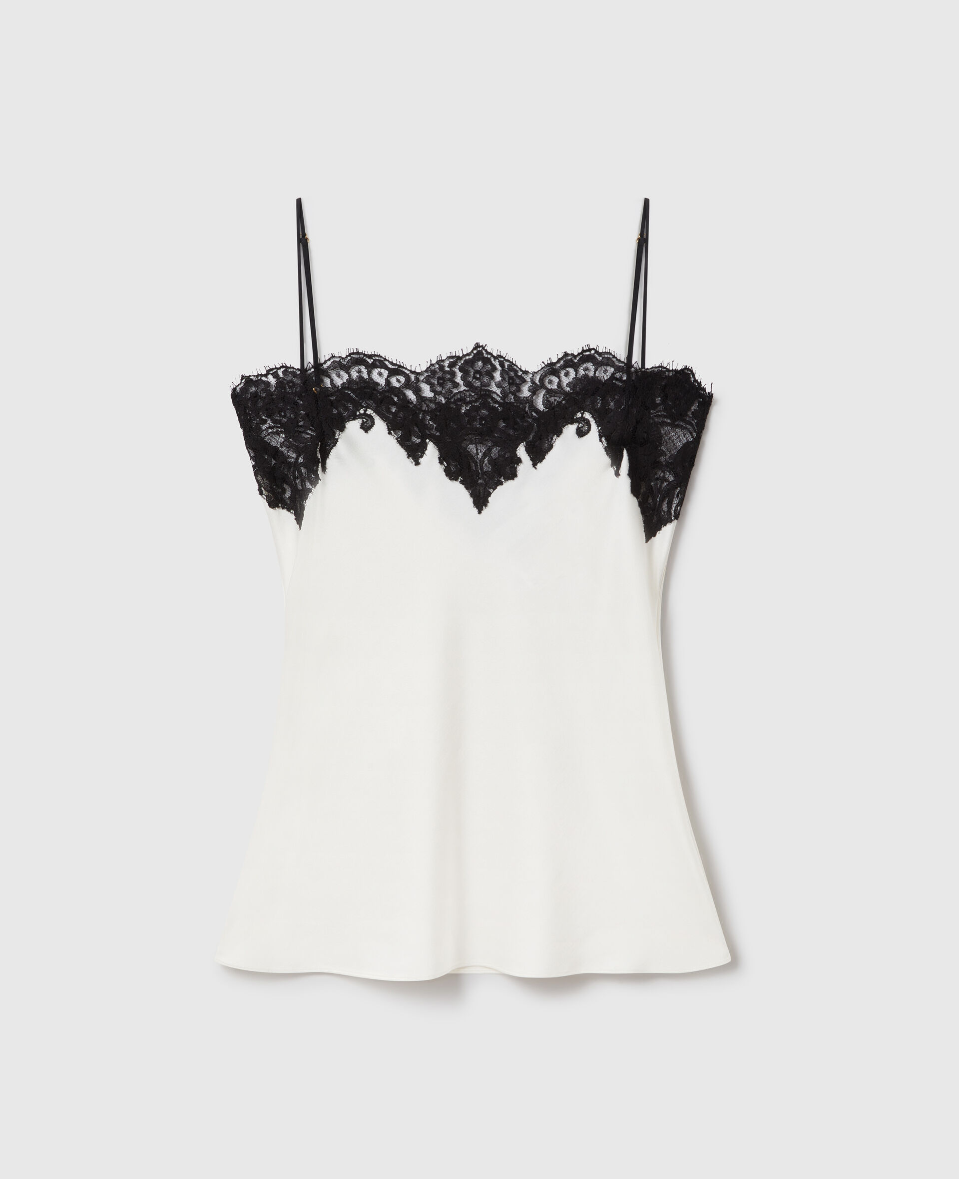 Aermelloses Top aus Satin mit Spitze-Cream-medium