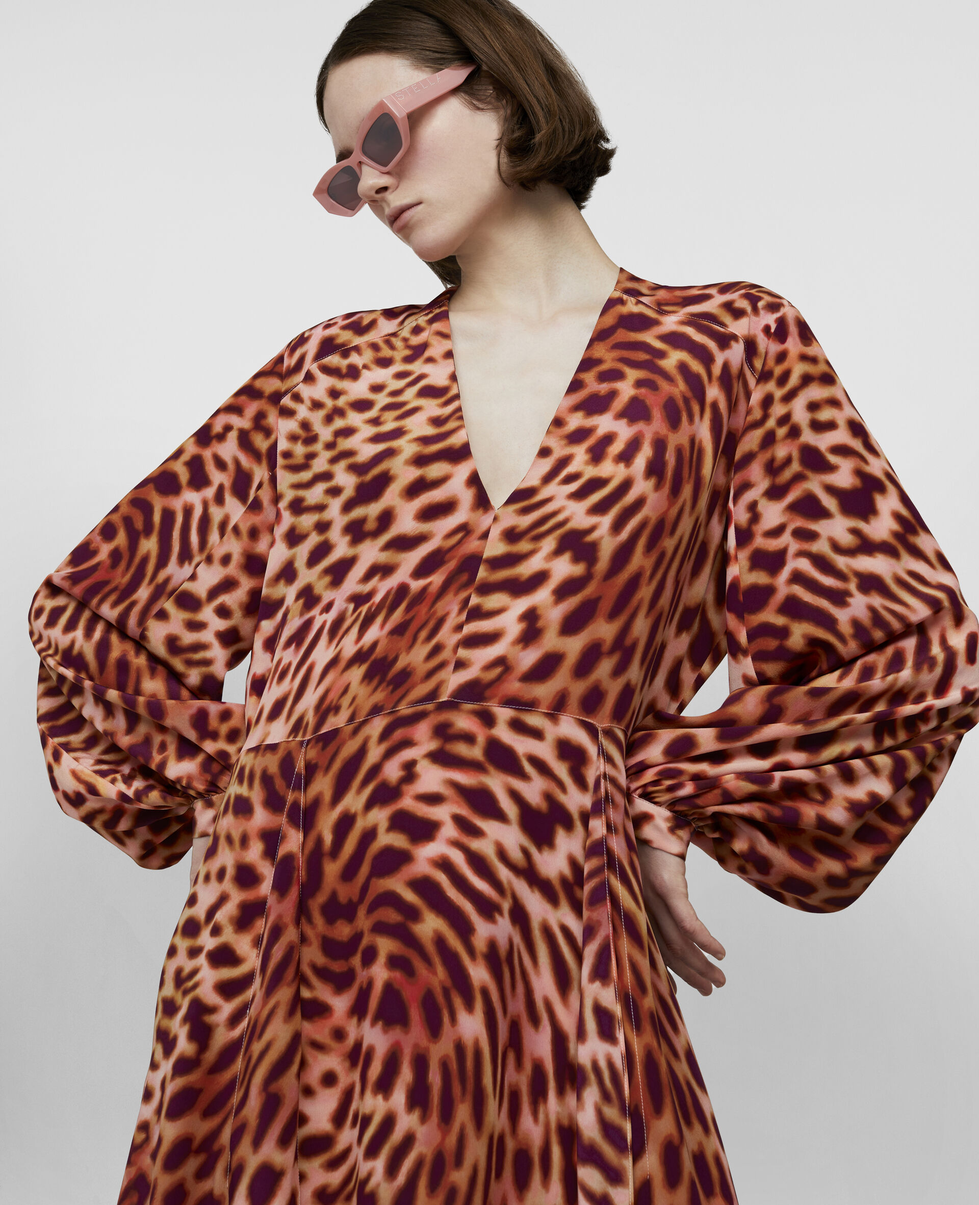 Cheetah Print Silk Maxi Dress-Pink-large image number 3