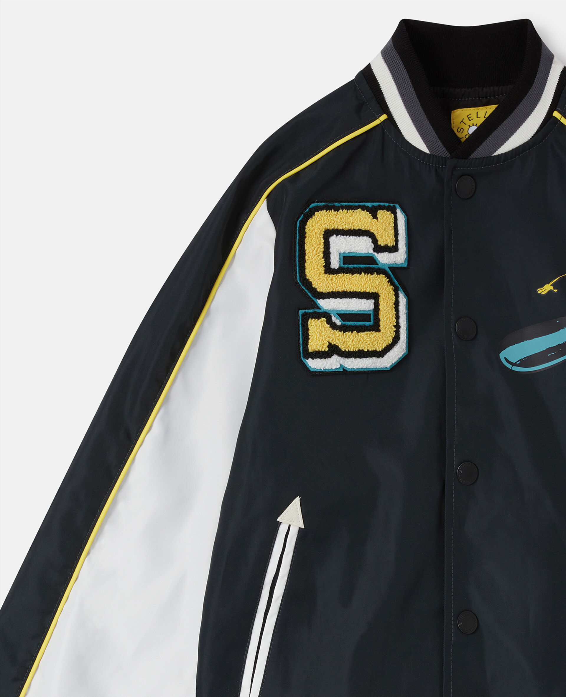 SpongeBob Graphic Varsity Bomber Jacket-Black-large SpongeBob Graphic Varsity Bomber Jacket-Black-large image number 1