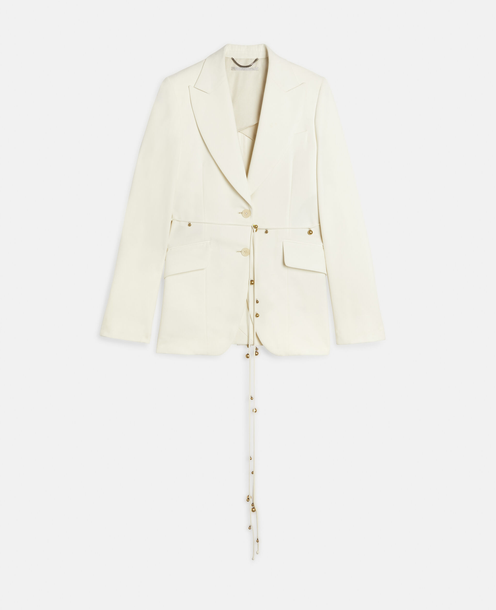 Twill Tailored Belted Jacket-White-large image number 0