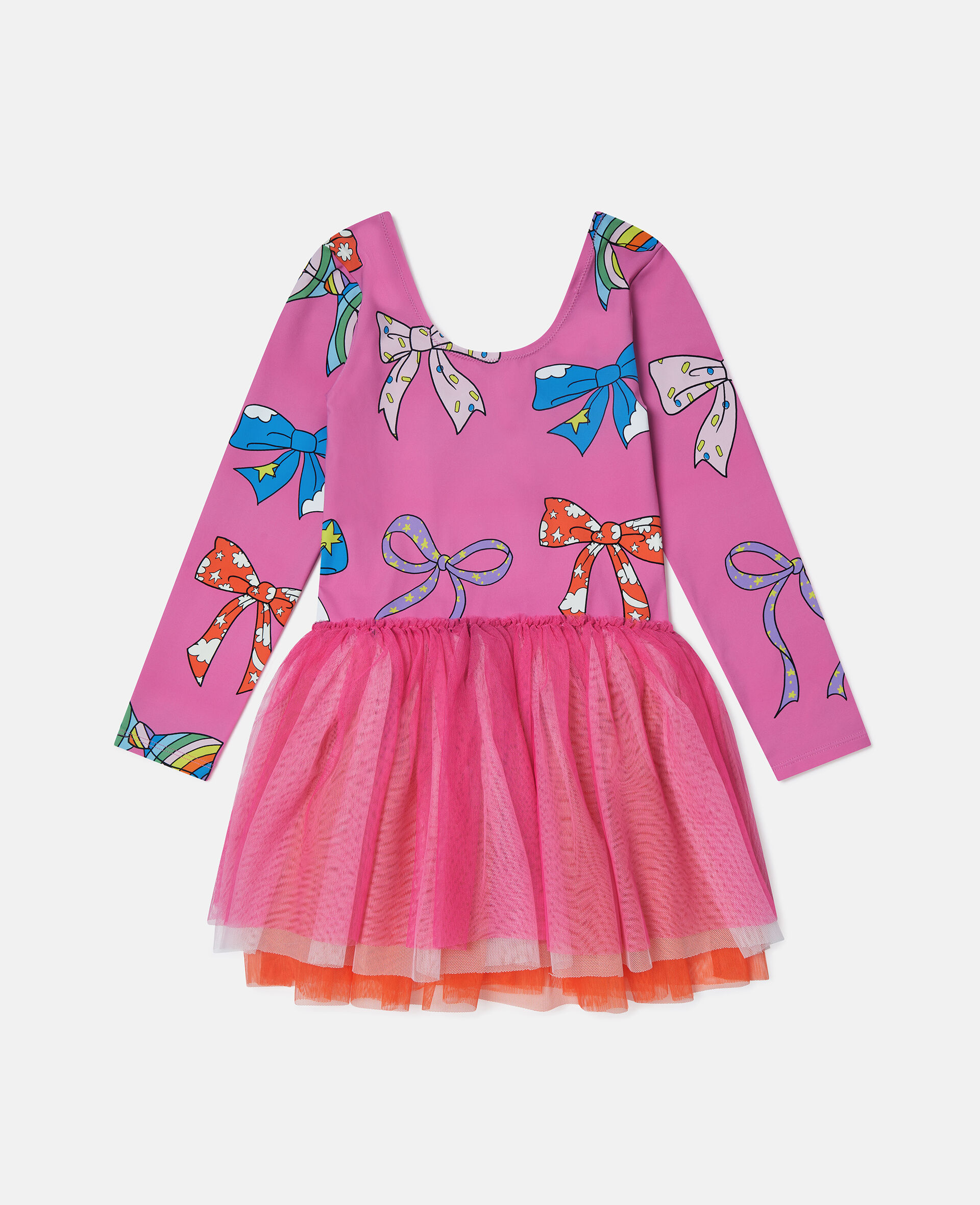 Bow Print Layered Tulle Dress-Pink-large image number 0