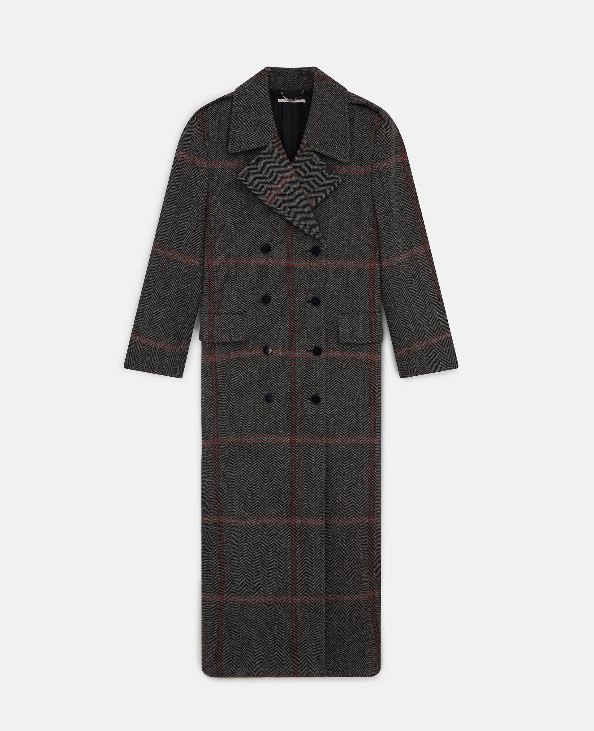 Herringbone Weave Maxi Overcoat-Multicolour-medium