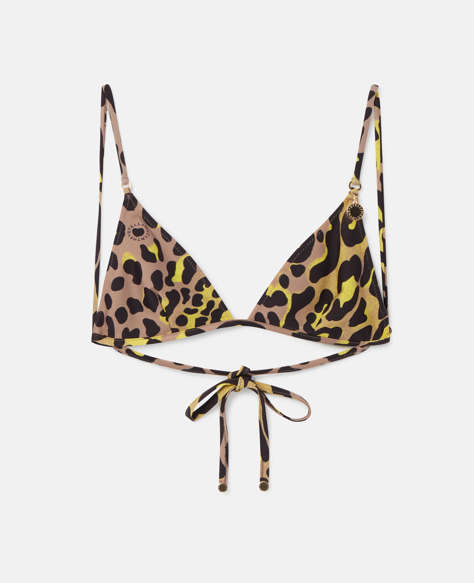 Leopard Print Triangle Bikini Top-Black-large image number 0