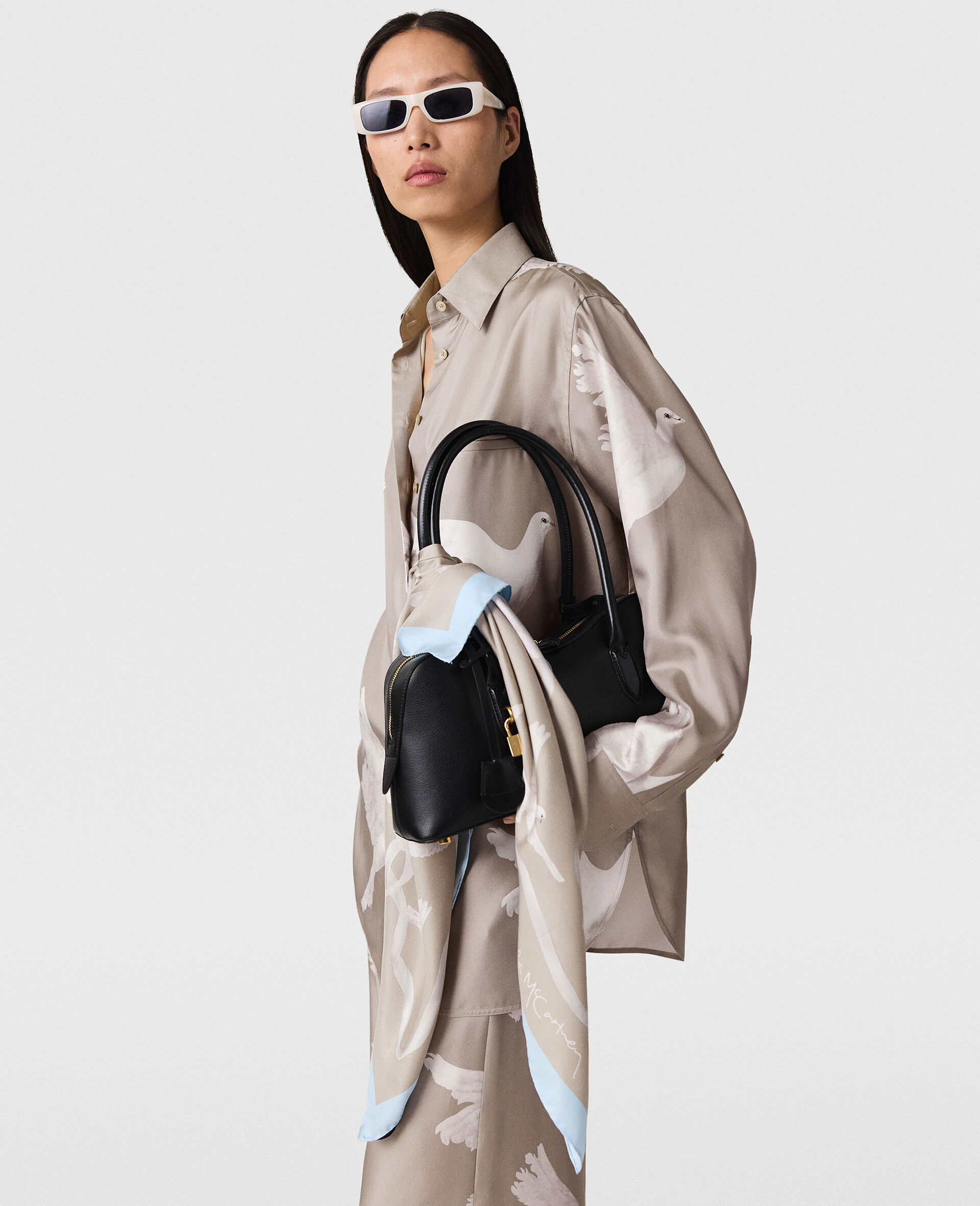 Pantalon oversize a cordon de serrage avec imprime colombe-Beige-large image number 4