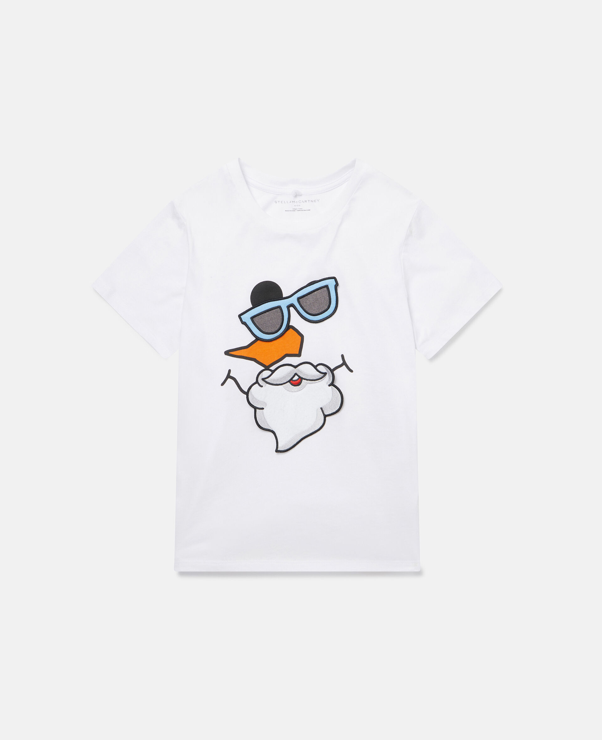 Christmas Snowman Cotton T‐Shirt with Patches-White-large image number 0
