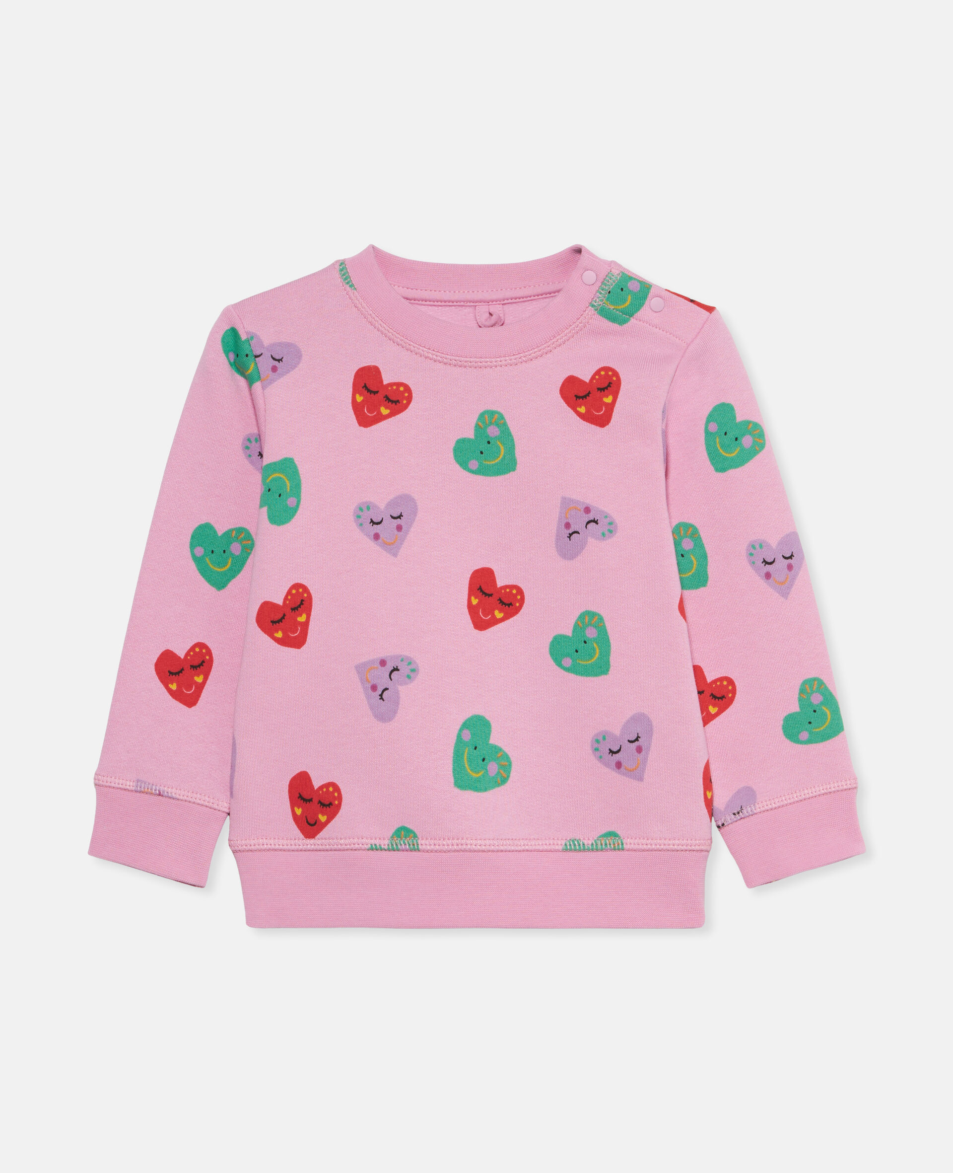 Smiley Heart Print Jumper-Pink-large Smiley Heart Print Jumper-Pink-large image number 0