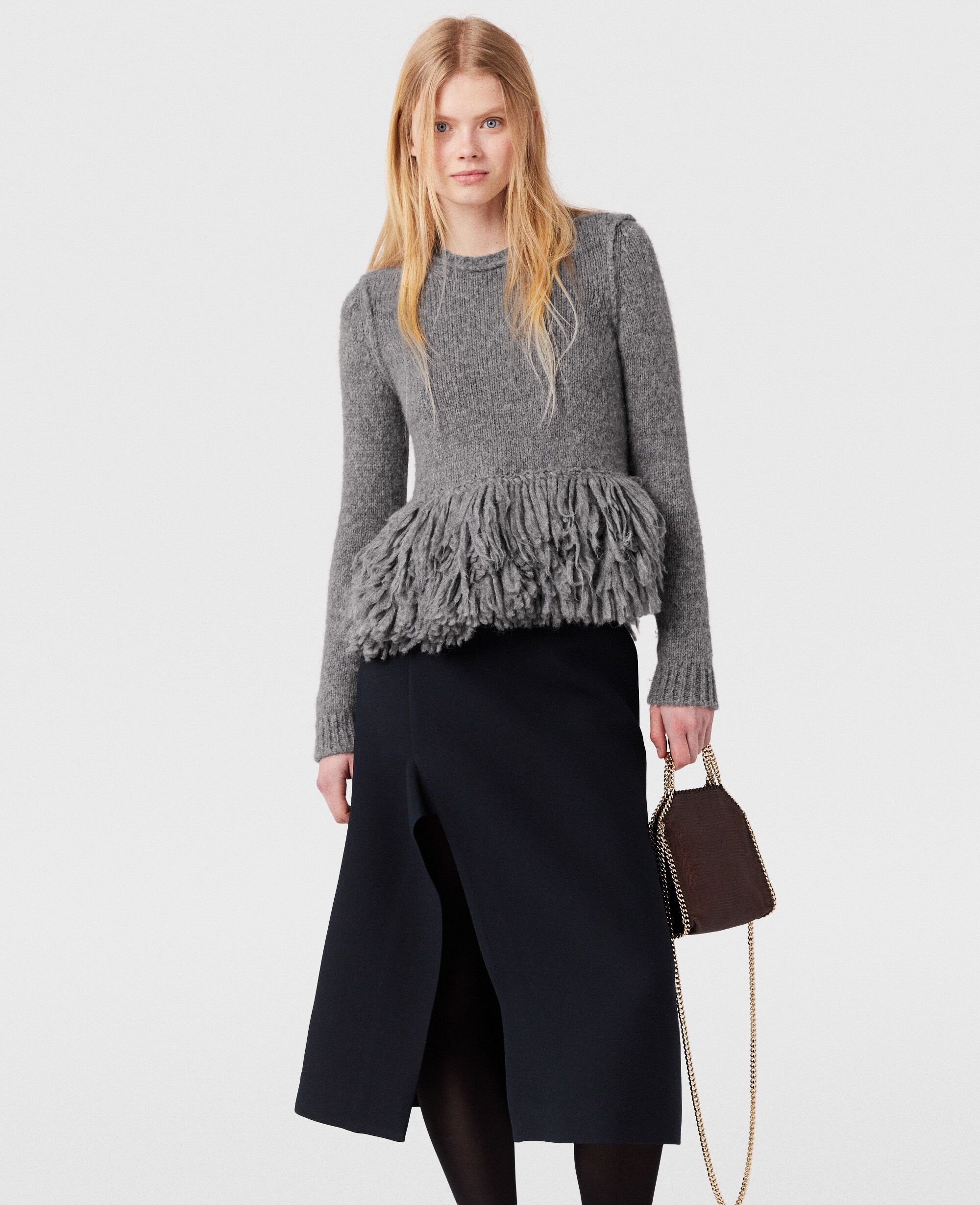 Women Mottled gray Feather Peplum Wool Sweater Stella McCartney KW