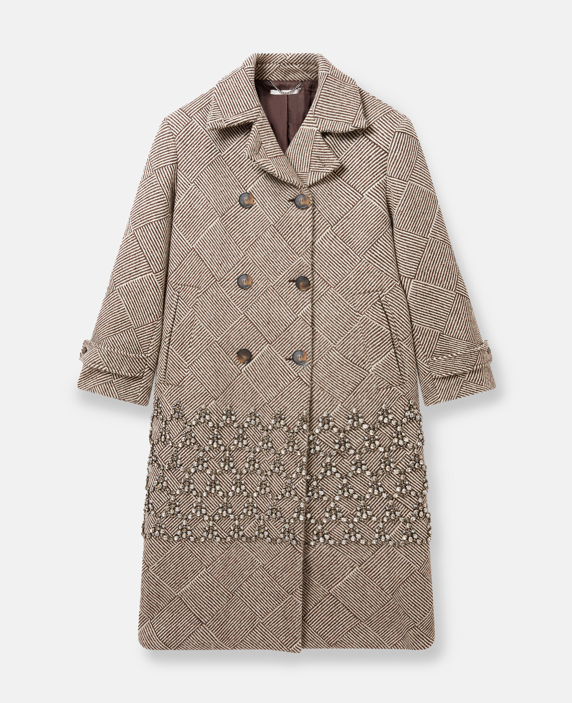 Cappotto Oversize con Gabbia di Cristallo-Beige-large image number 0