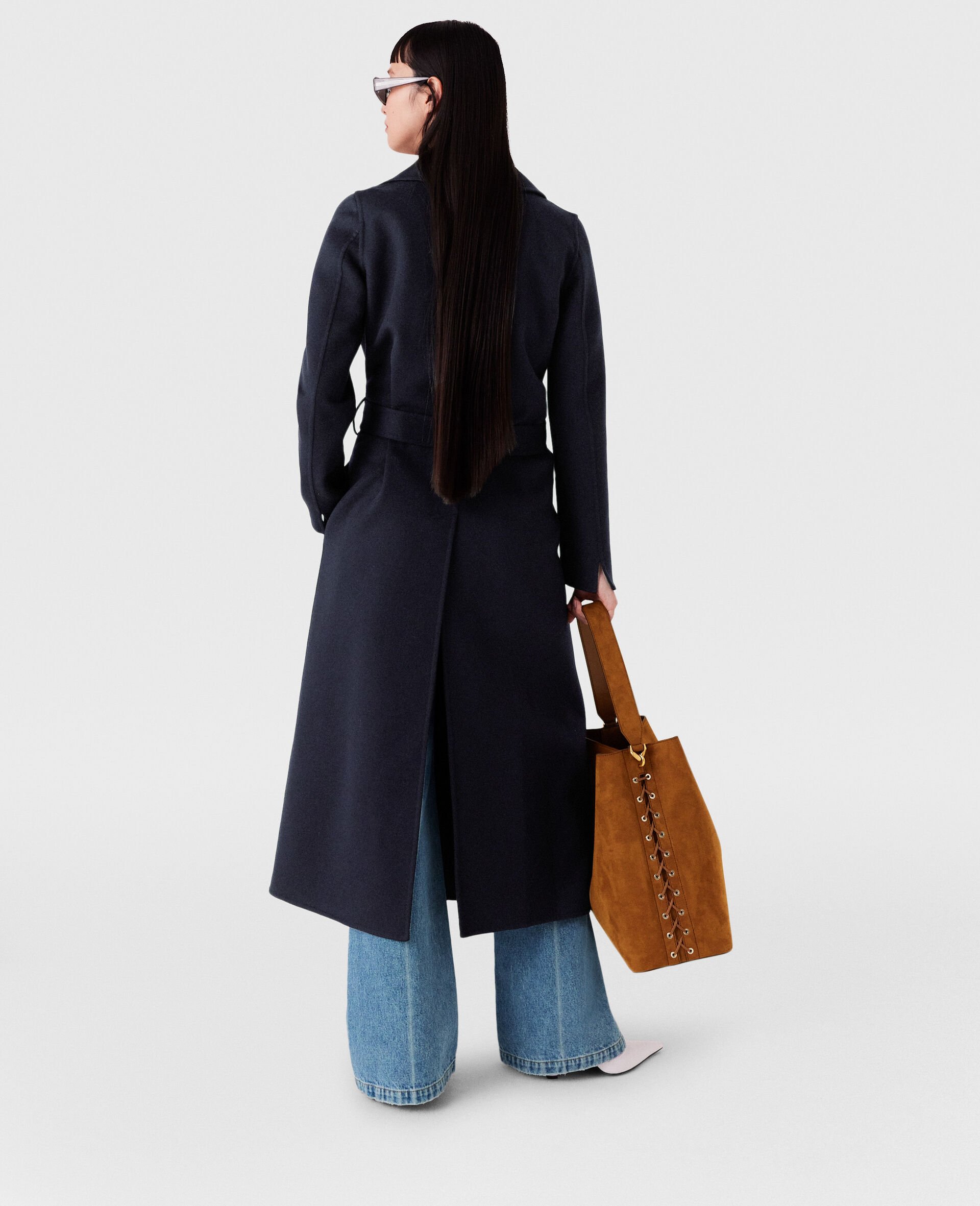 Double-Faced Belted Trench Coat-Blue-large image number 4