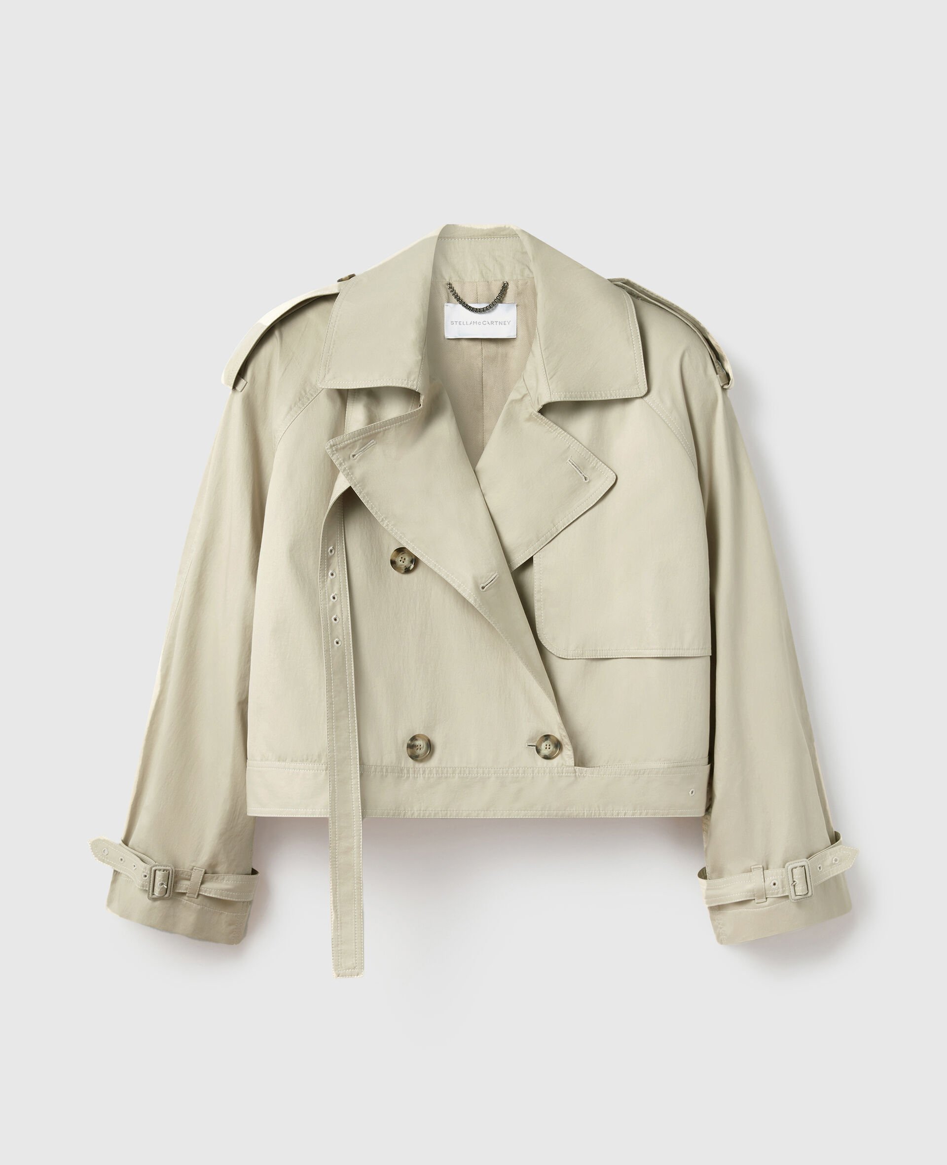 Cropped Belt Detail Trench Jacket-Beige-large image number 0