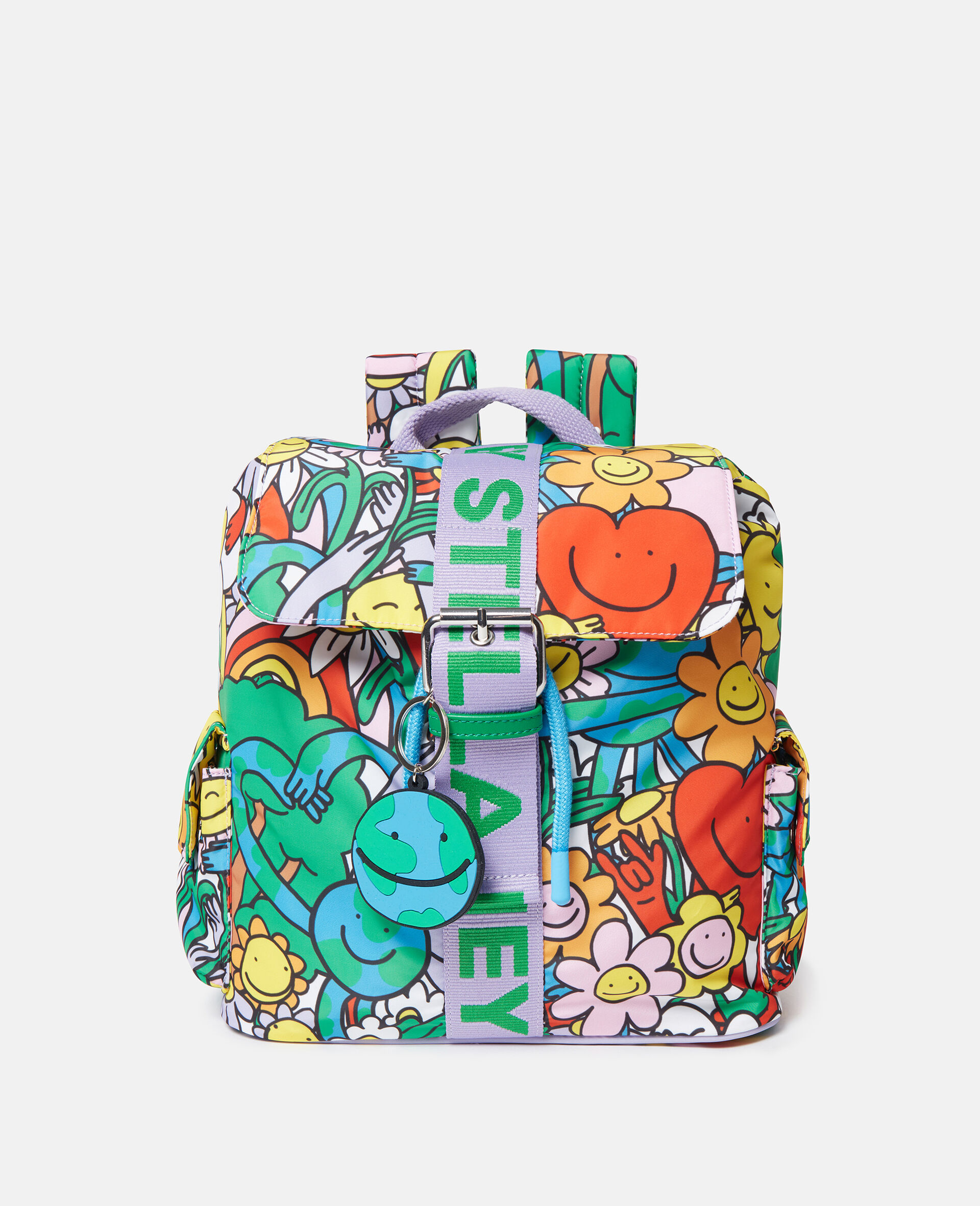 Schnallen-Rucksack mit Earth Friends Print-Bunt-medium
