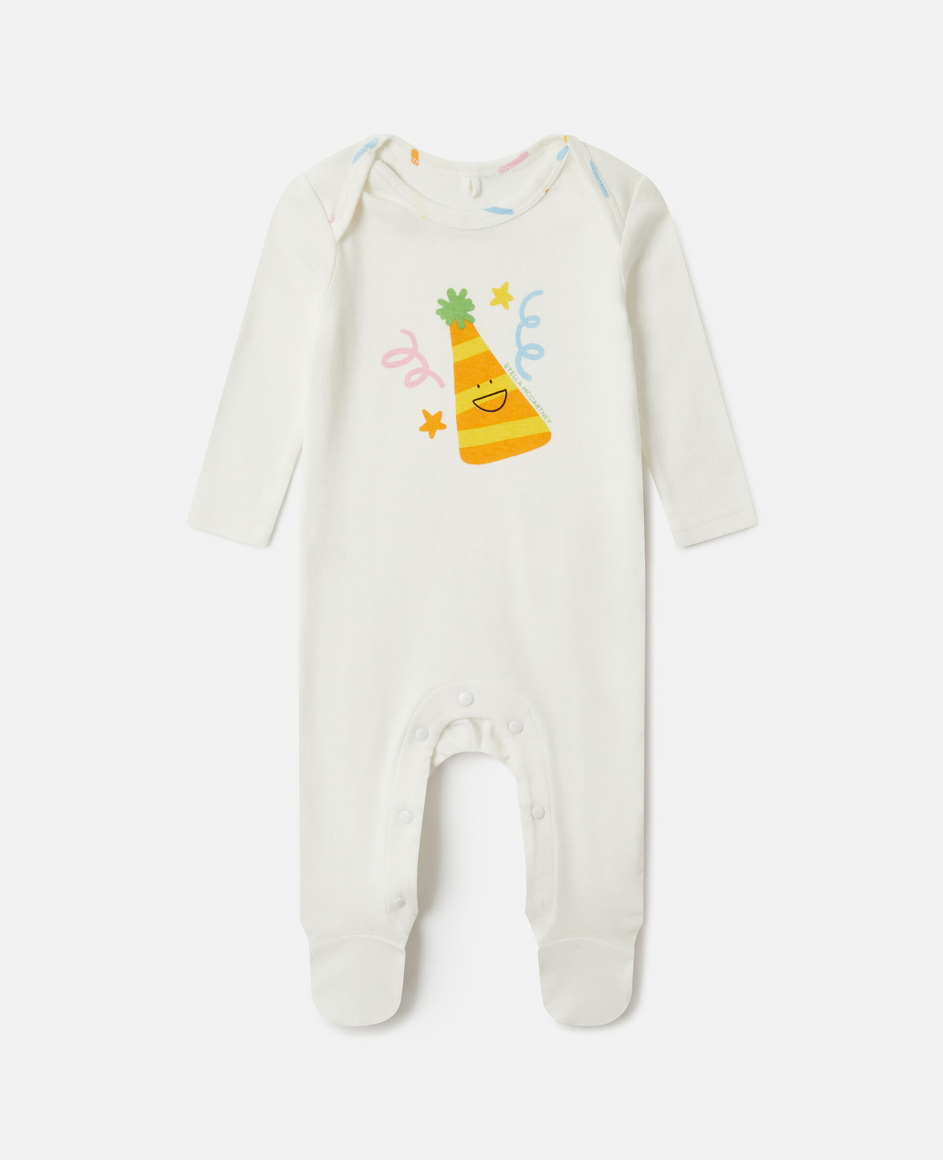 Party Hat Print Hat And Romper Set-White-medium