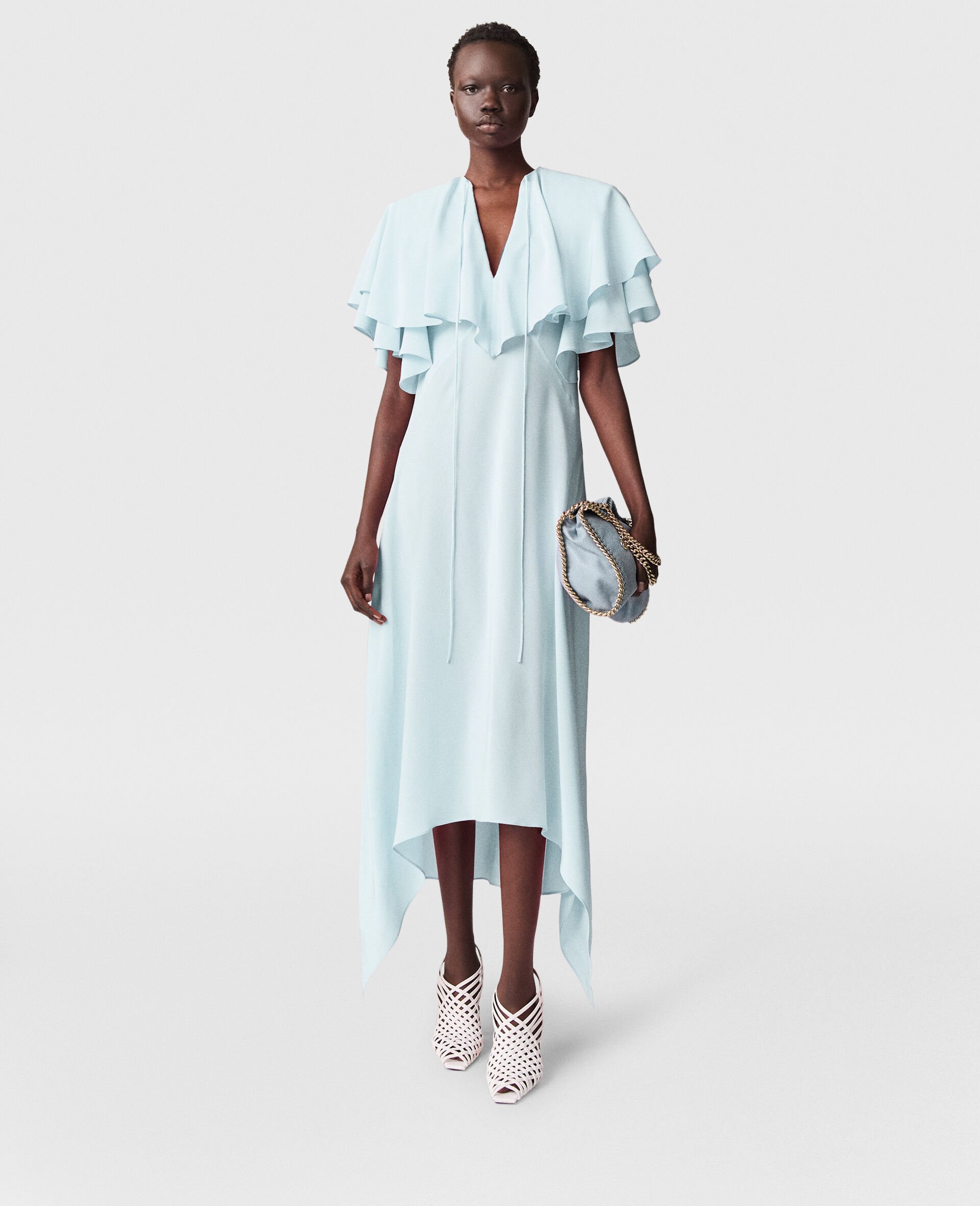 Layered Short Sleeve Semi-Sheer Midi Dress-Blue-model