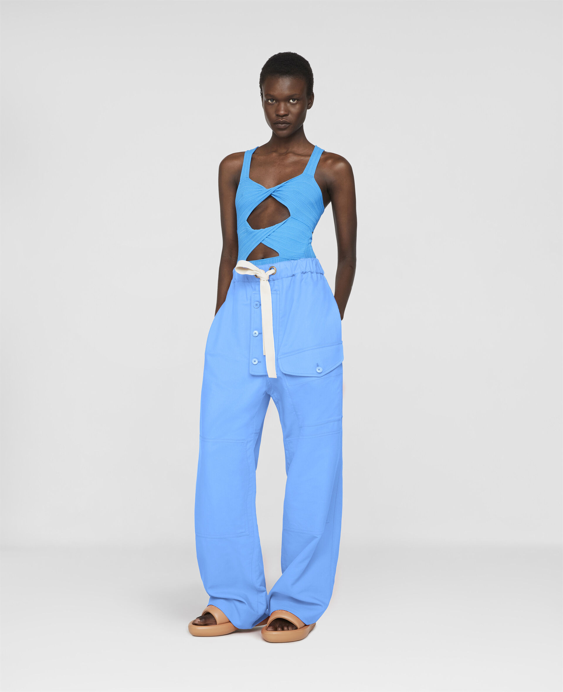 Cut‐Out Knit Bodysuit-Blue-large image number 1