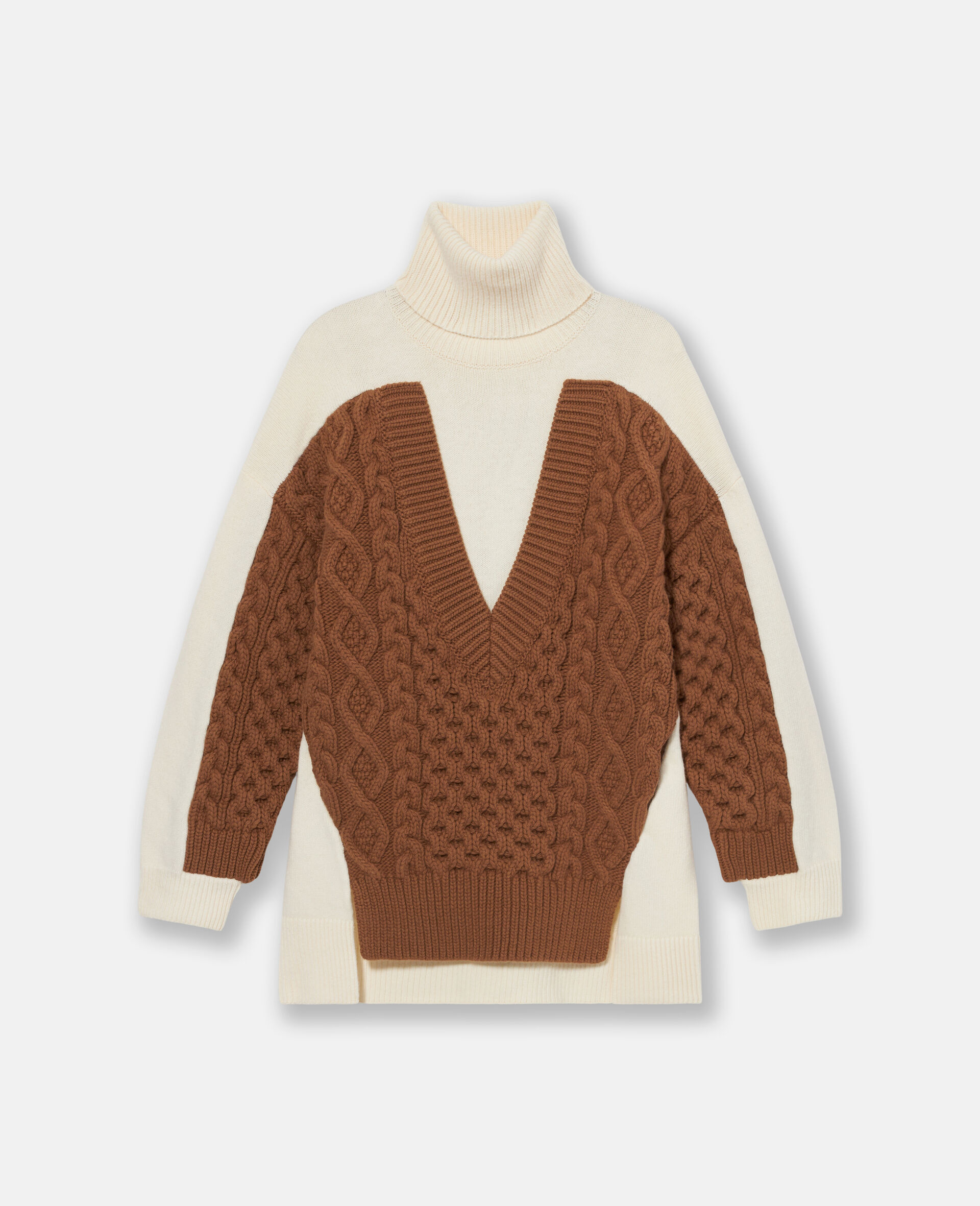 Hybrid Panel Turtleneck Jumper-Brown-large image number 0