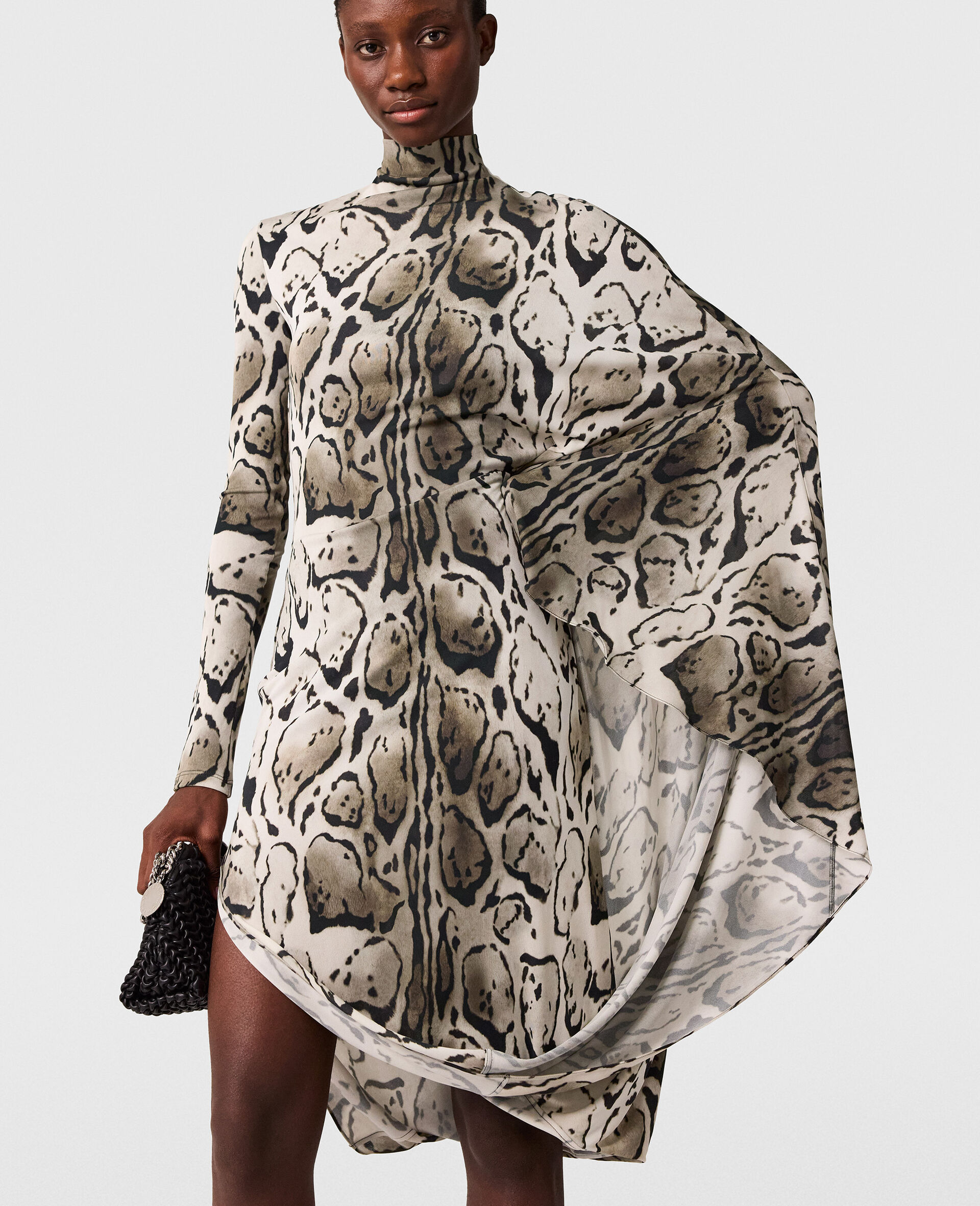 Cloud Leopard Print Draped Midi Dress-Grey-large image number 5