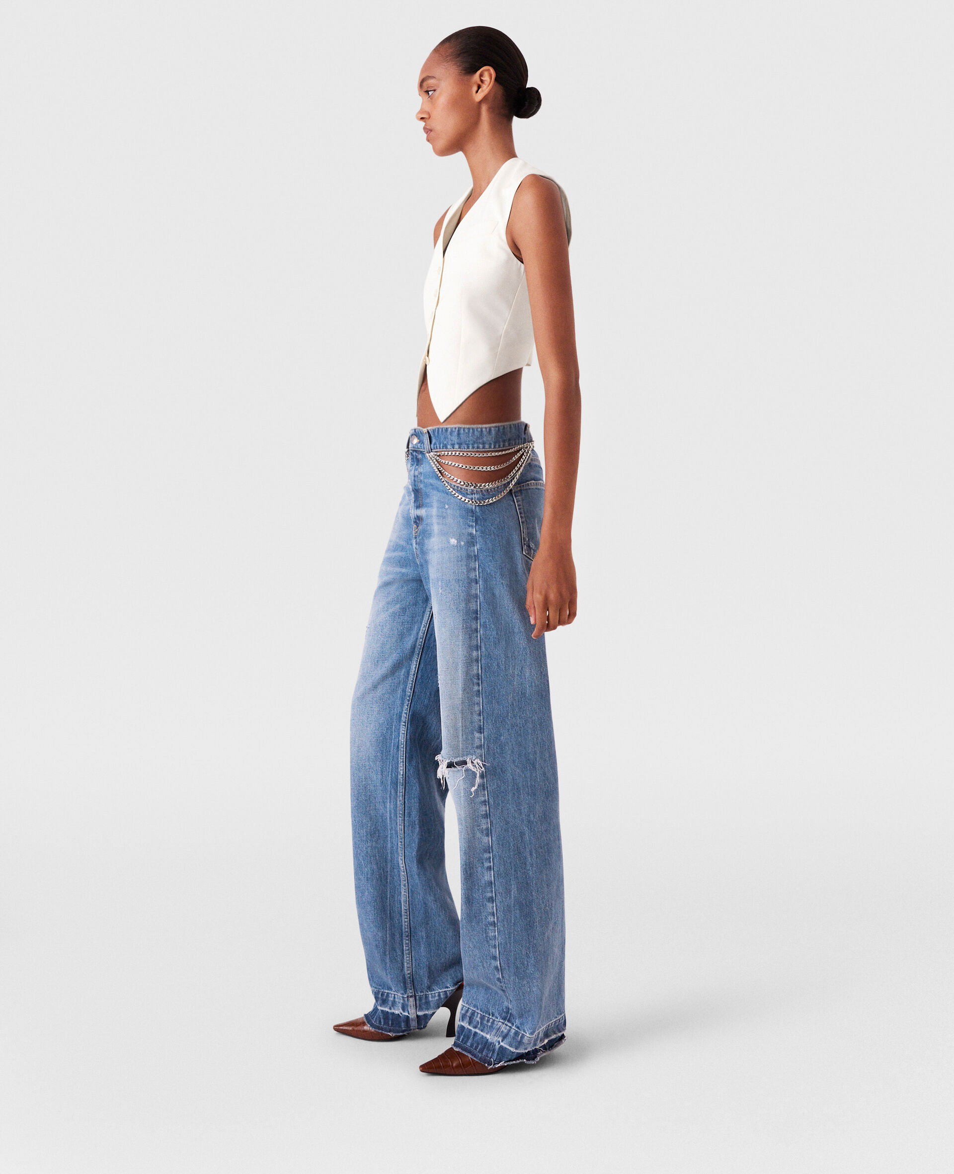 Gilet ajuste court en laine-Cream-large image number 2