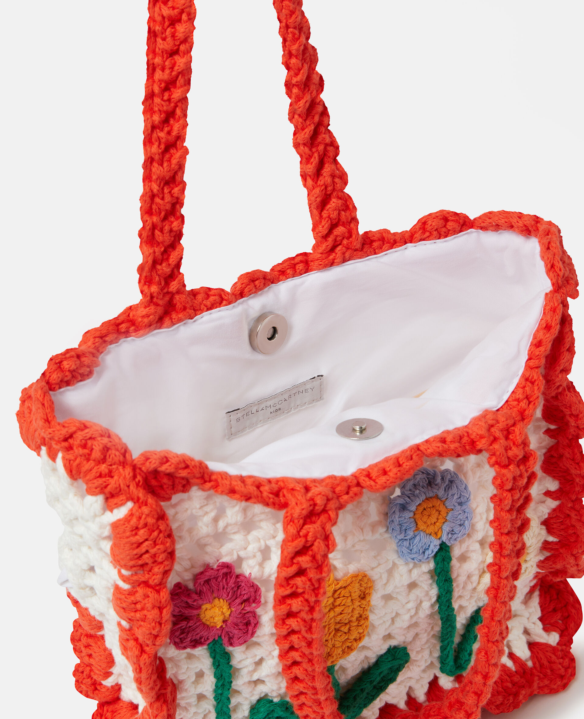 花卉贴花钩织托特包-白色-large image number 3