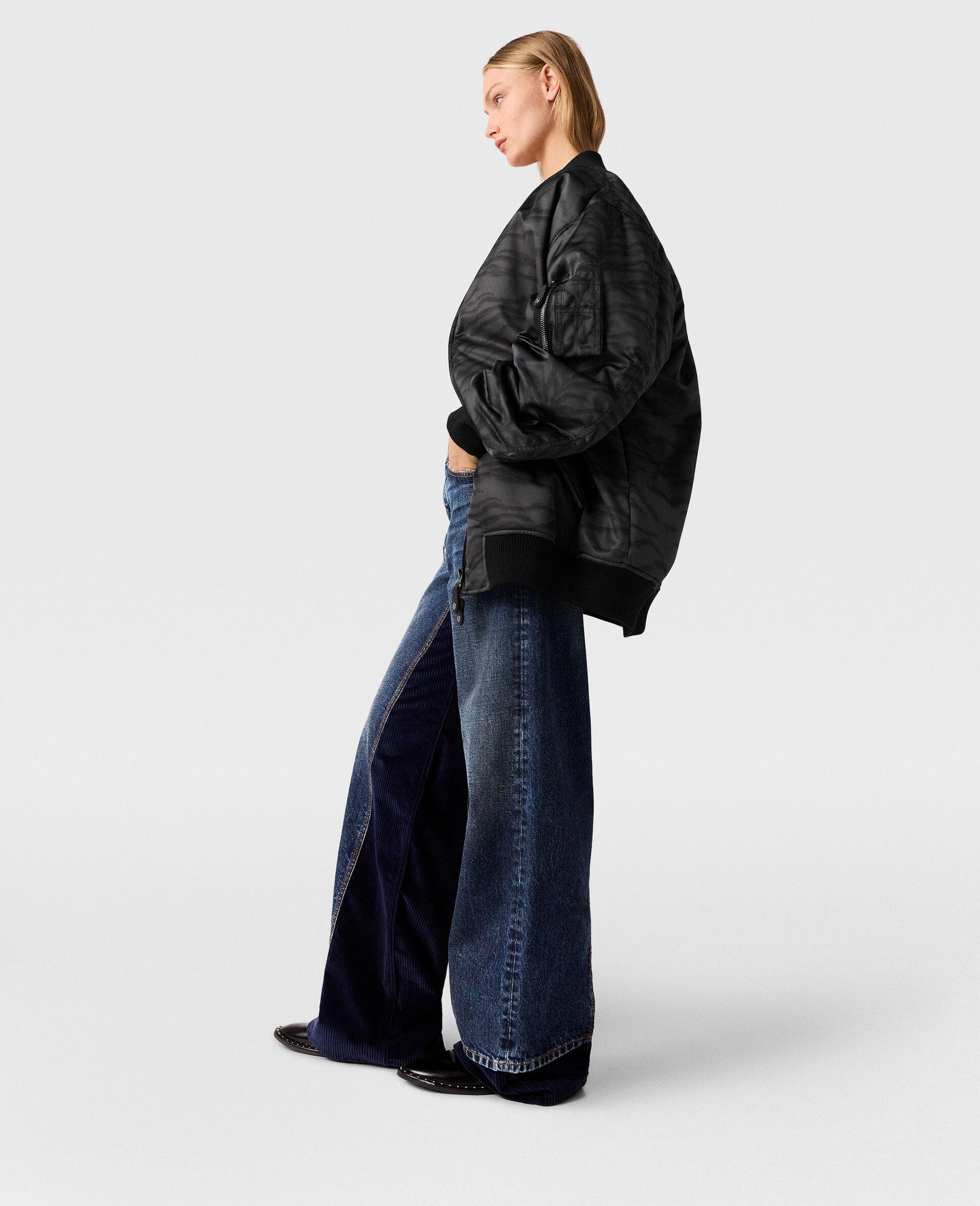 Tiger Print Bomber Jacket-Black-large image number 2