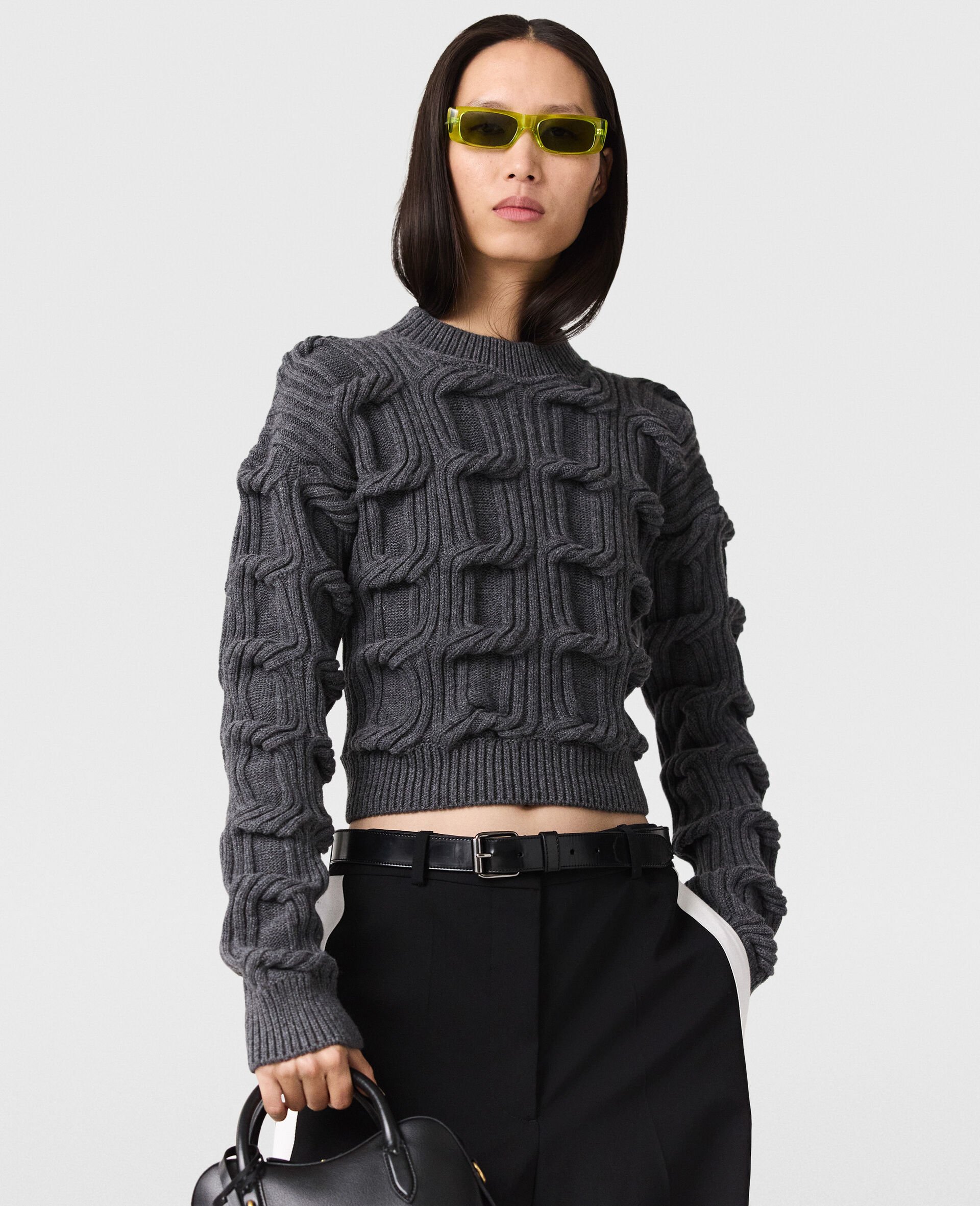 Pull en maille torsadee Falabella-Gris-medium