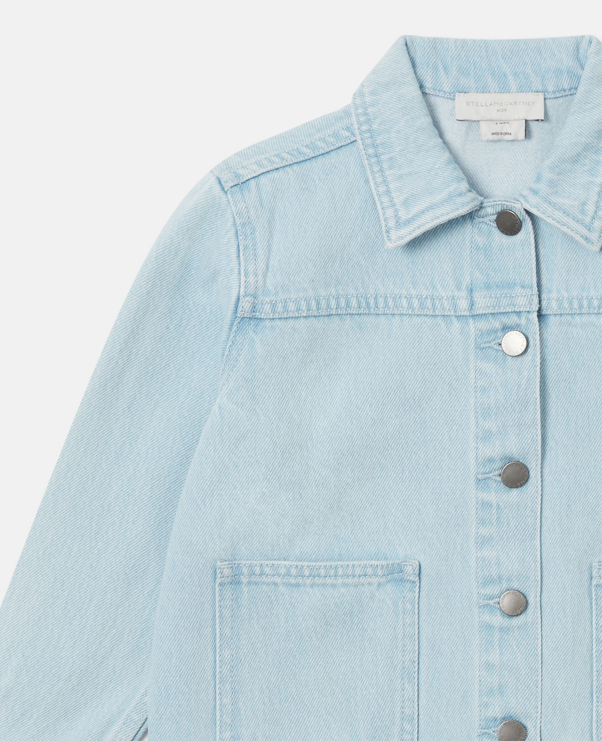 Veste en denim avec broderie florale-Bleu-medium