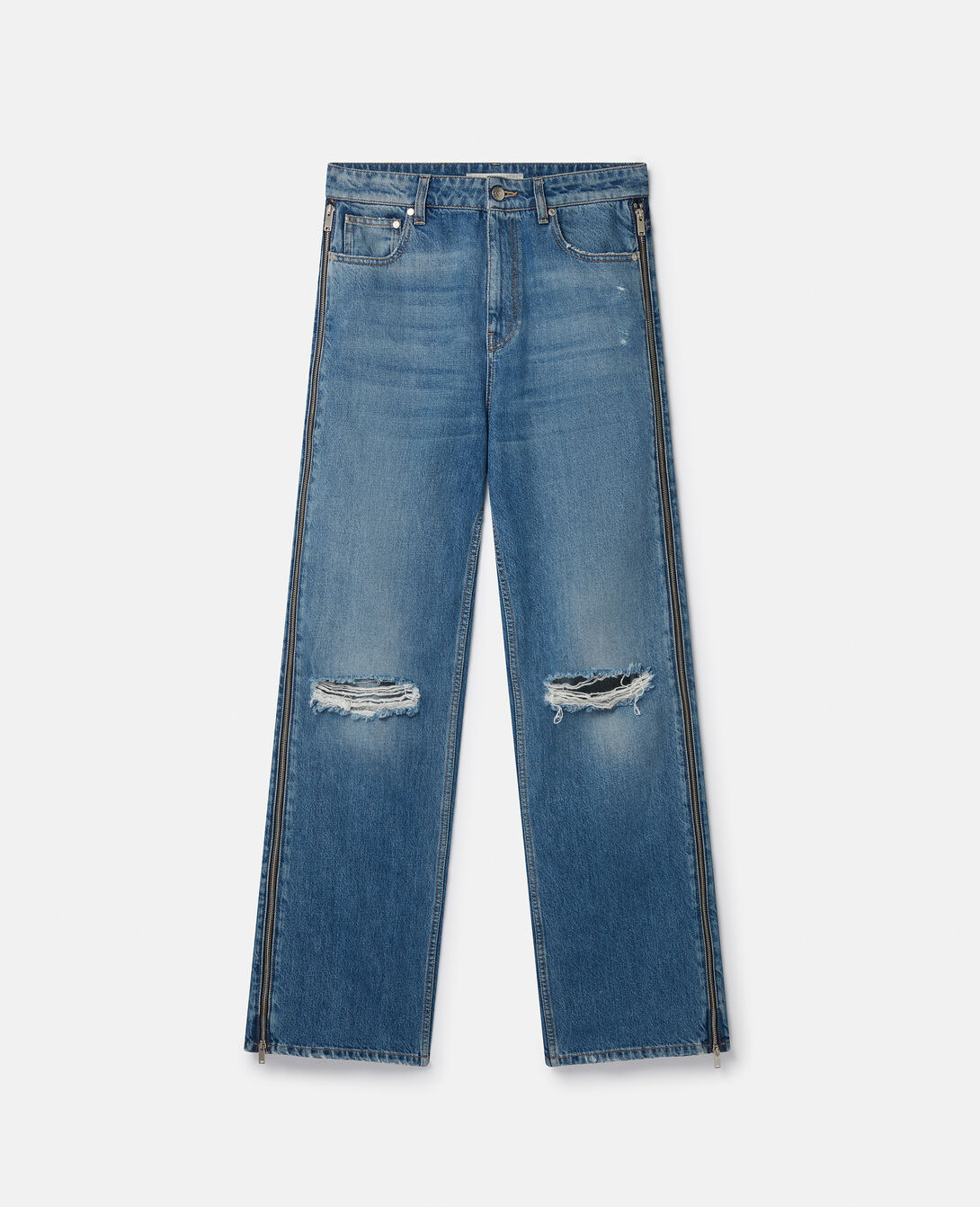 Women Mid Blue Vintage Wash Zip Straight Leg Jeans