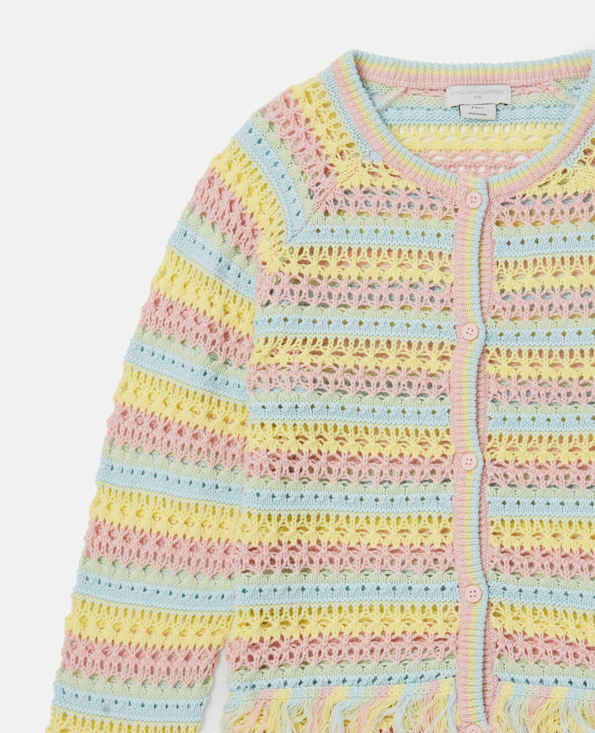 Pastel Rainbow Stripe Crochet Cardigan-Multicolour-large Pastel Rainbow Stripe Crochet Cardigan-Multicolour-large image number 1