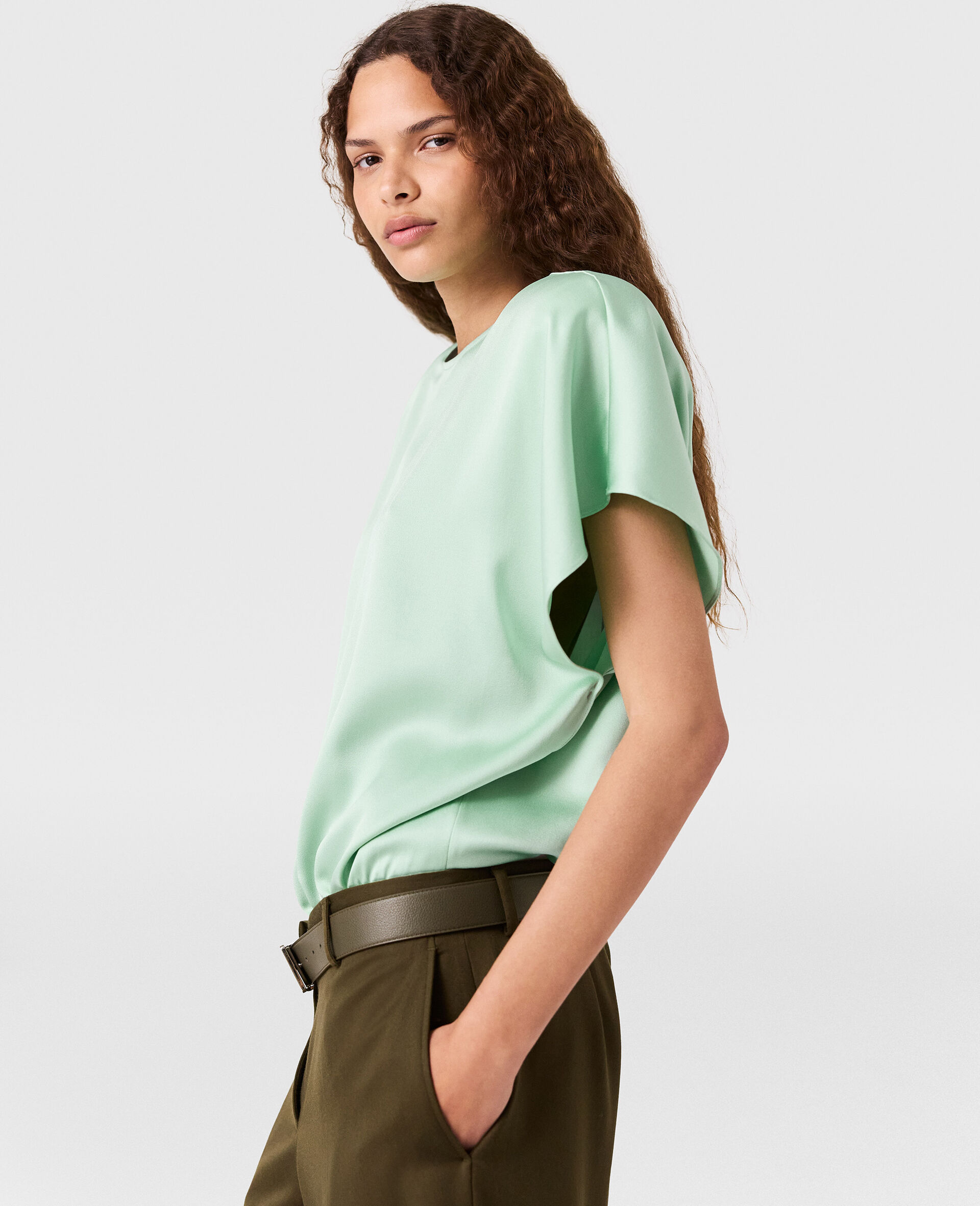 Cap-Sleeve Shoulder Pad Top-Green-large image number 2