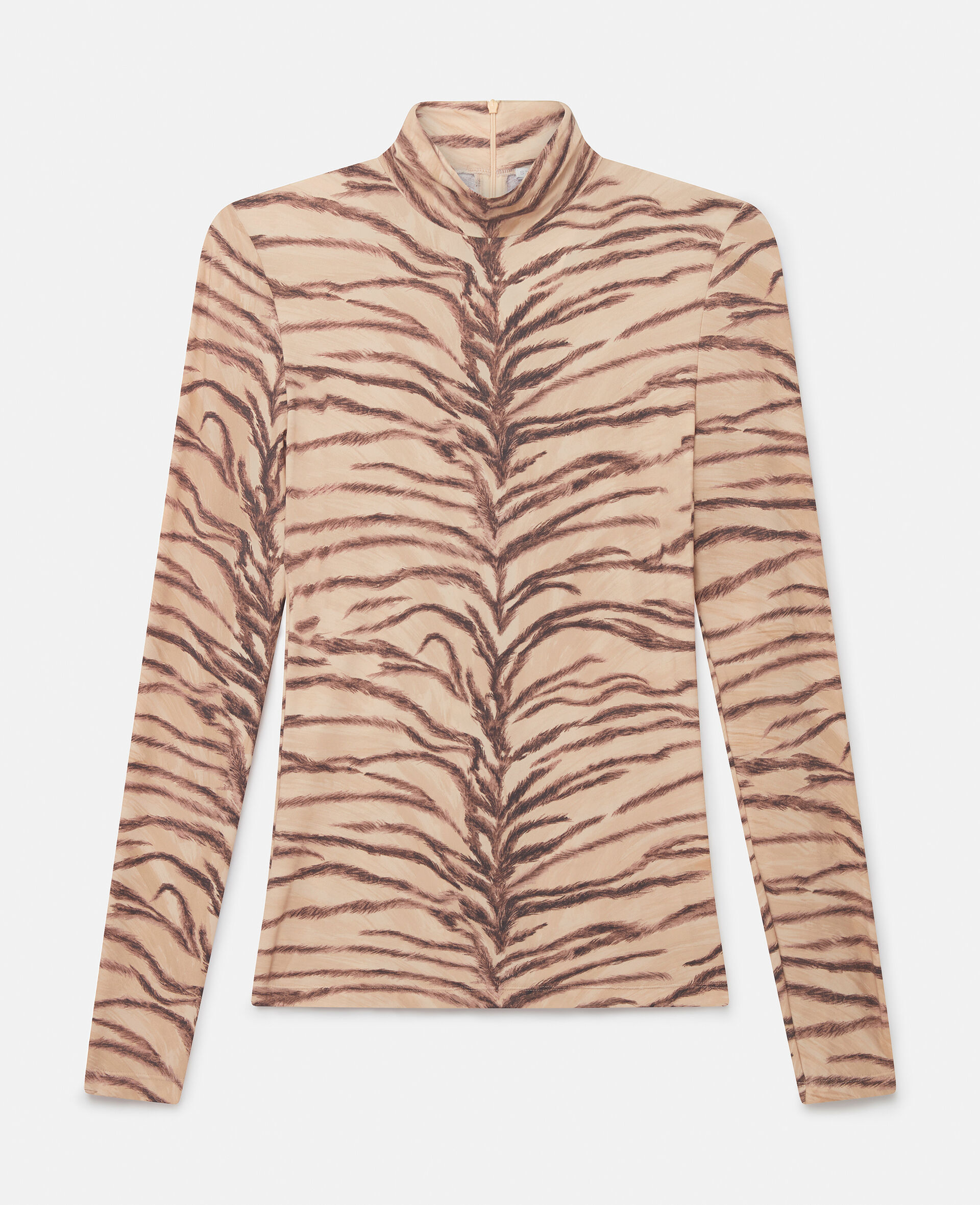 Hochgeschlossenes Top mit Tiger Print-Beige-large image number 0