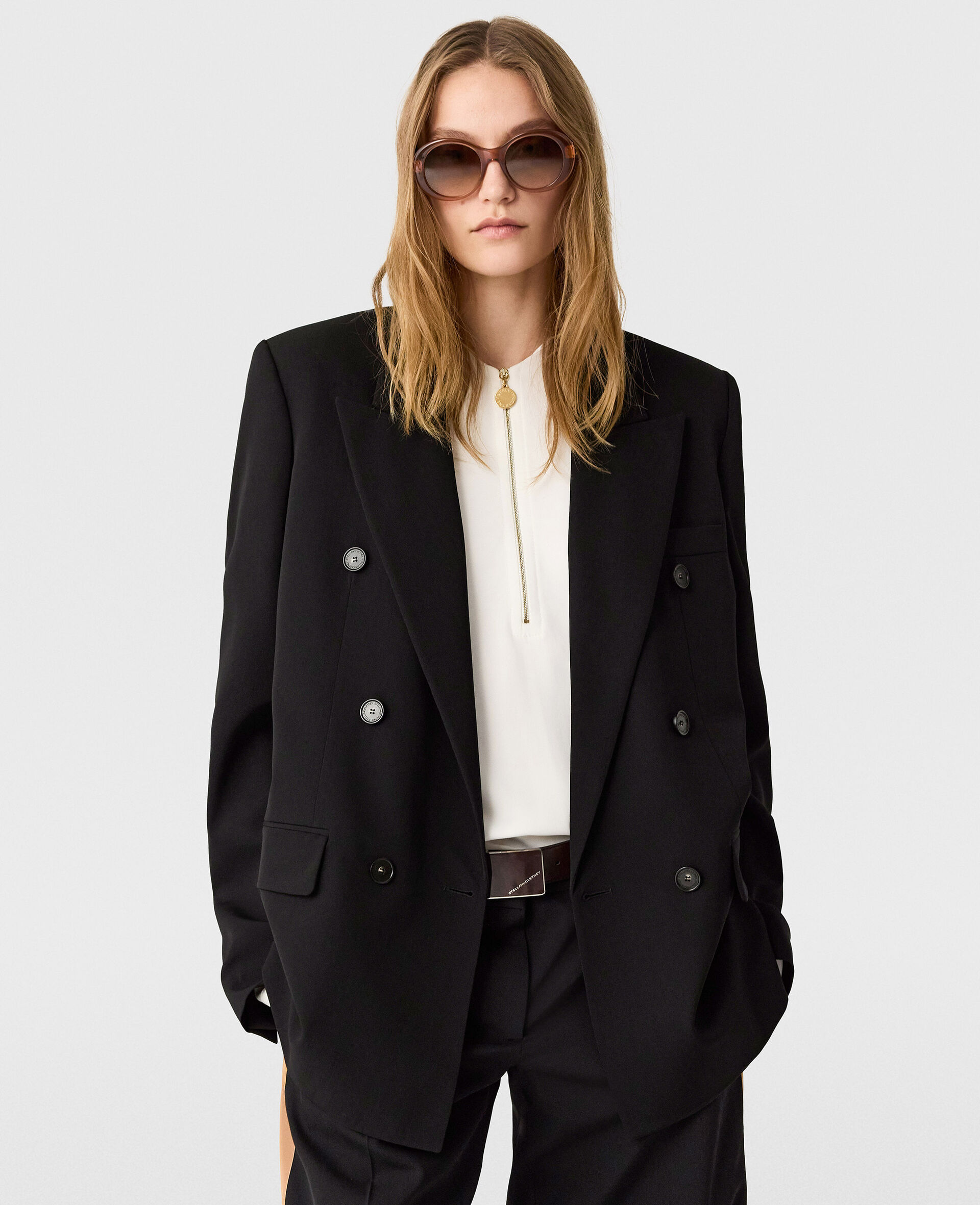 Double-Breasted Boyfriend Blazer-Black-large image number 6