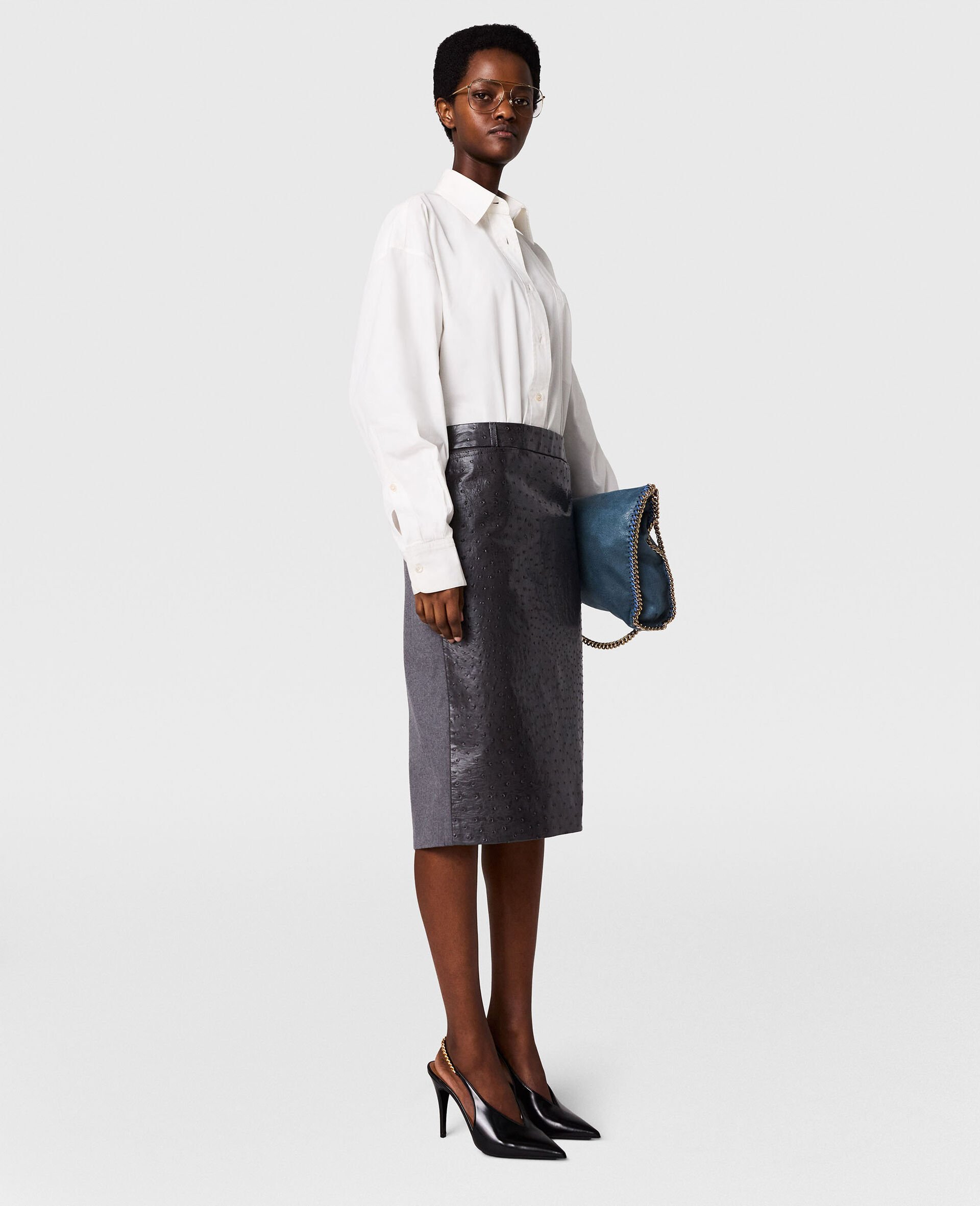 Ostrich Texture Midi Skirt-Grey-medium