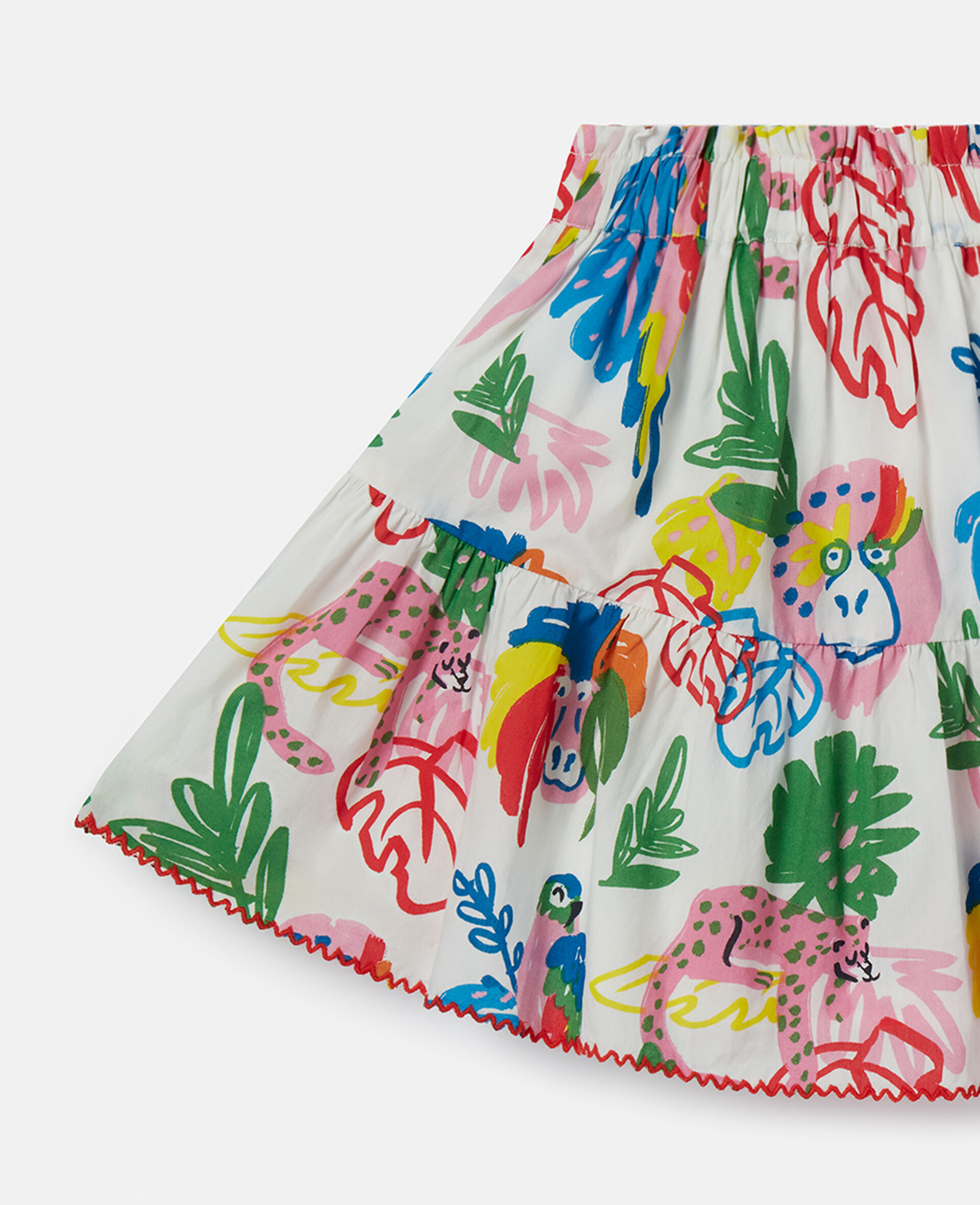 Jungle Print Flared Skirt-White-large image number 1