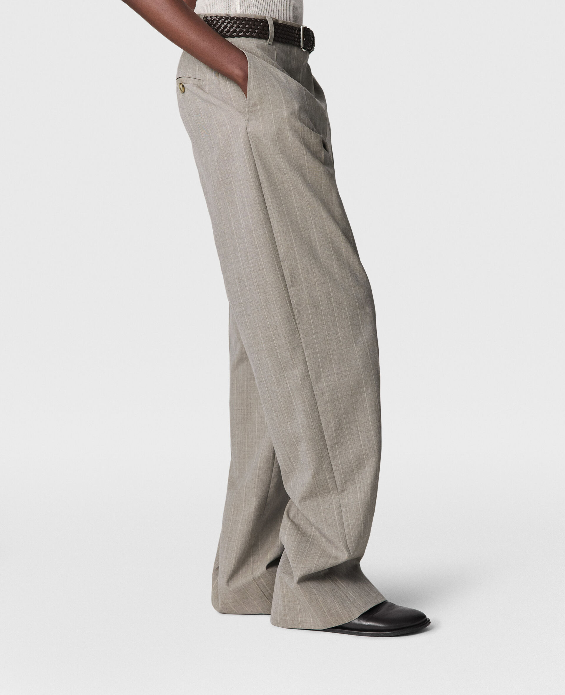 Tapered Slim-Leg Pinstripe Trousers-Grey-large image number 2