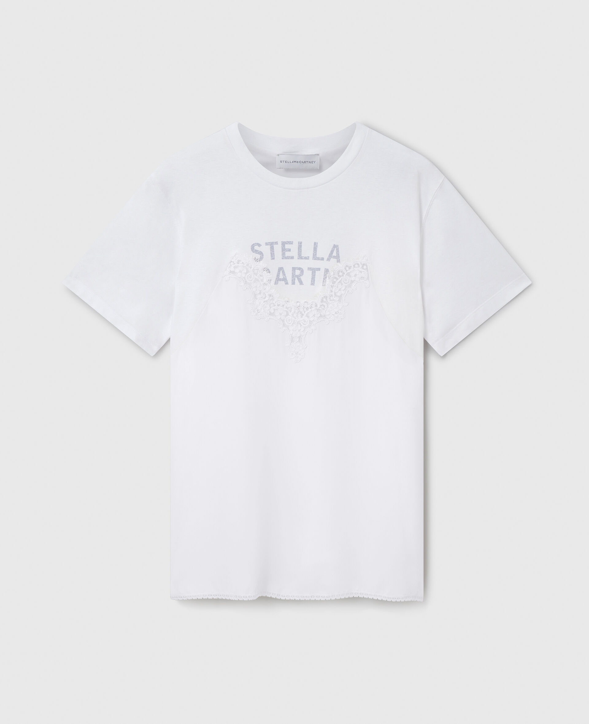Lace-Insert Graphic Boxy T-Shirt-White-large image number 0