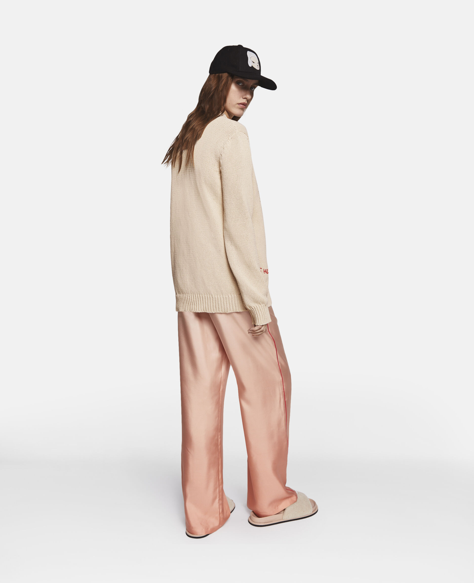 Sheep Embroidery Cotton Sweatshirt-Beige-large image number 2