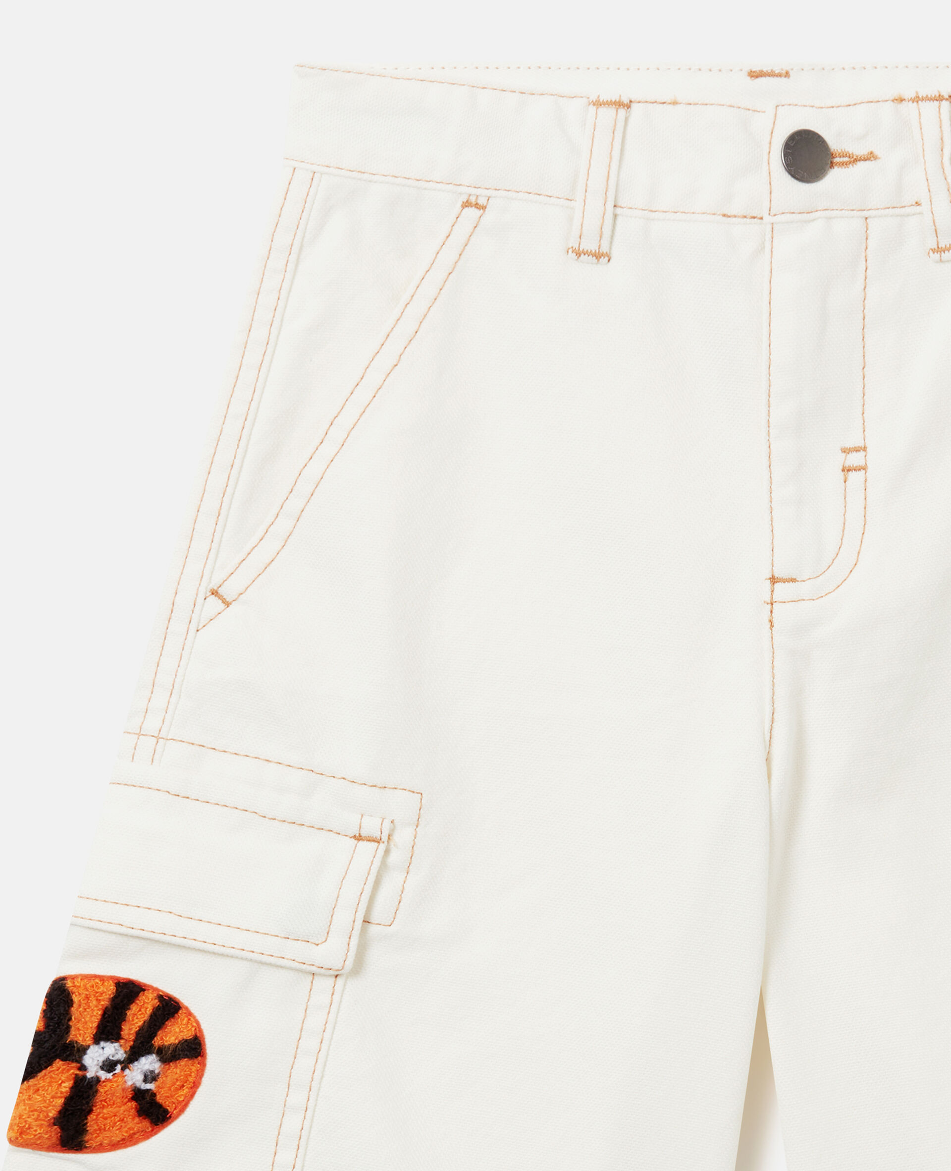 Sports Motif Canvas Shorts-White-medium