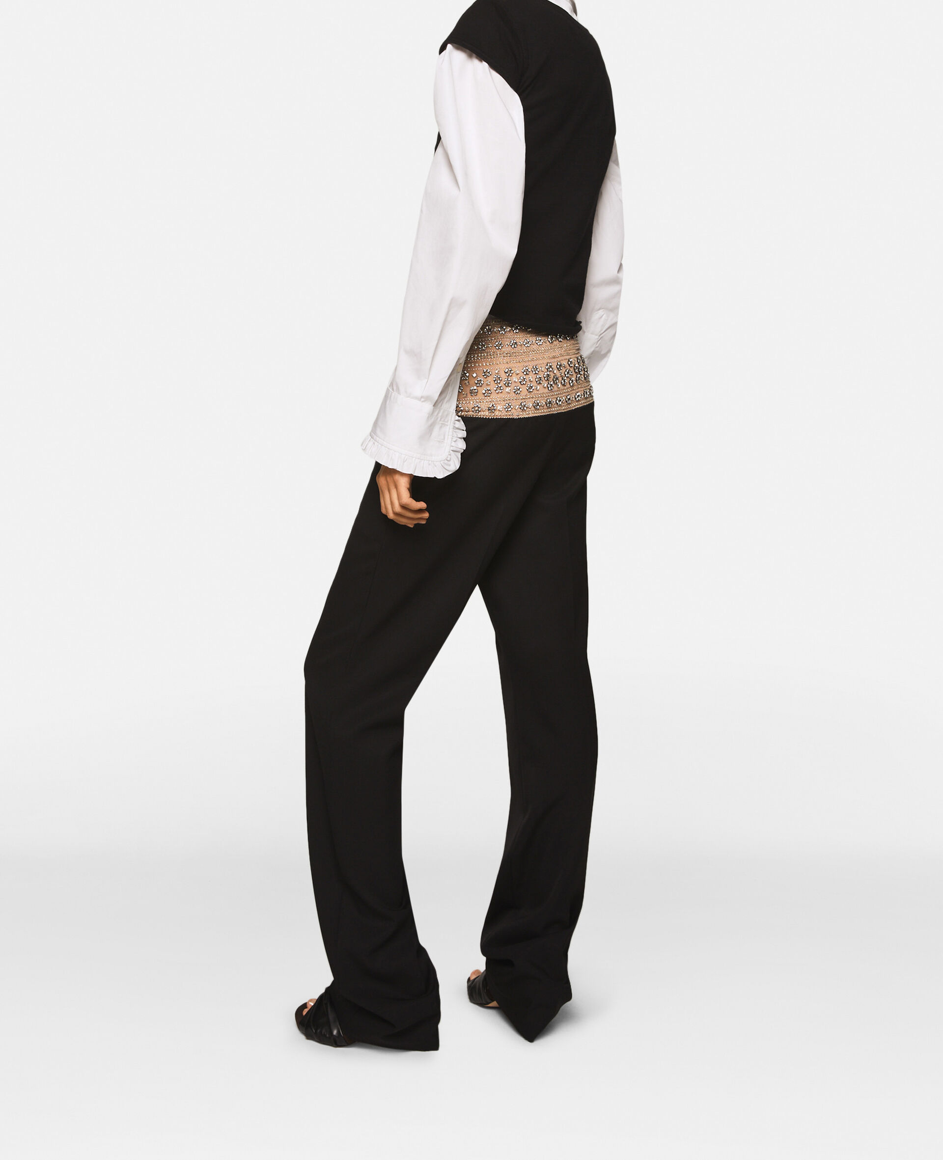 Crystal-Embellished Wool Trousers-Black-large image number 2