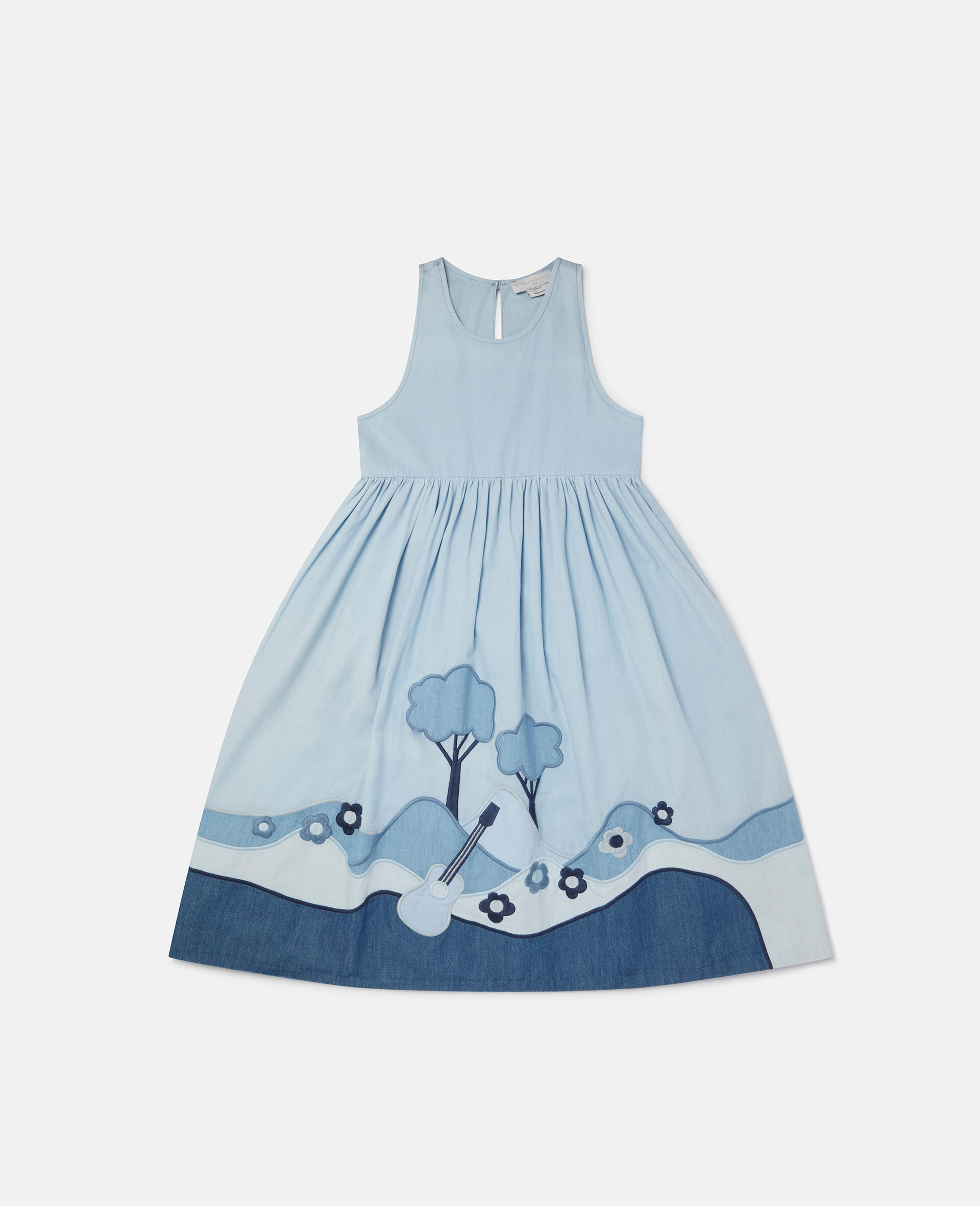 Landscape Patchwork Chambray Dress-Blue-large image number 0